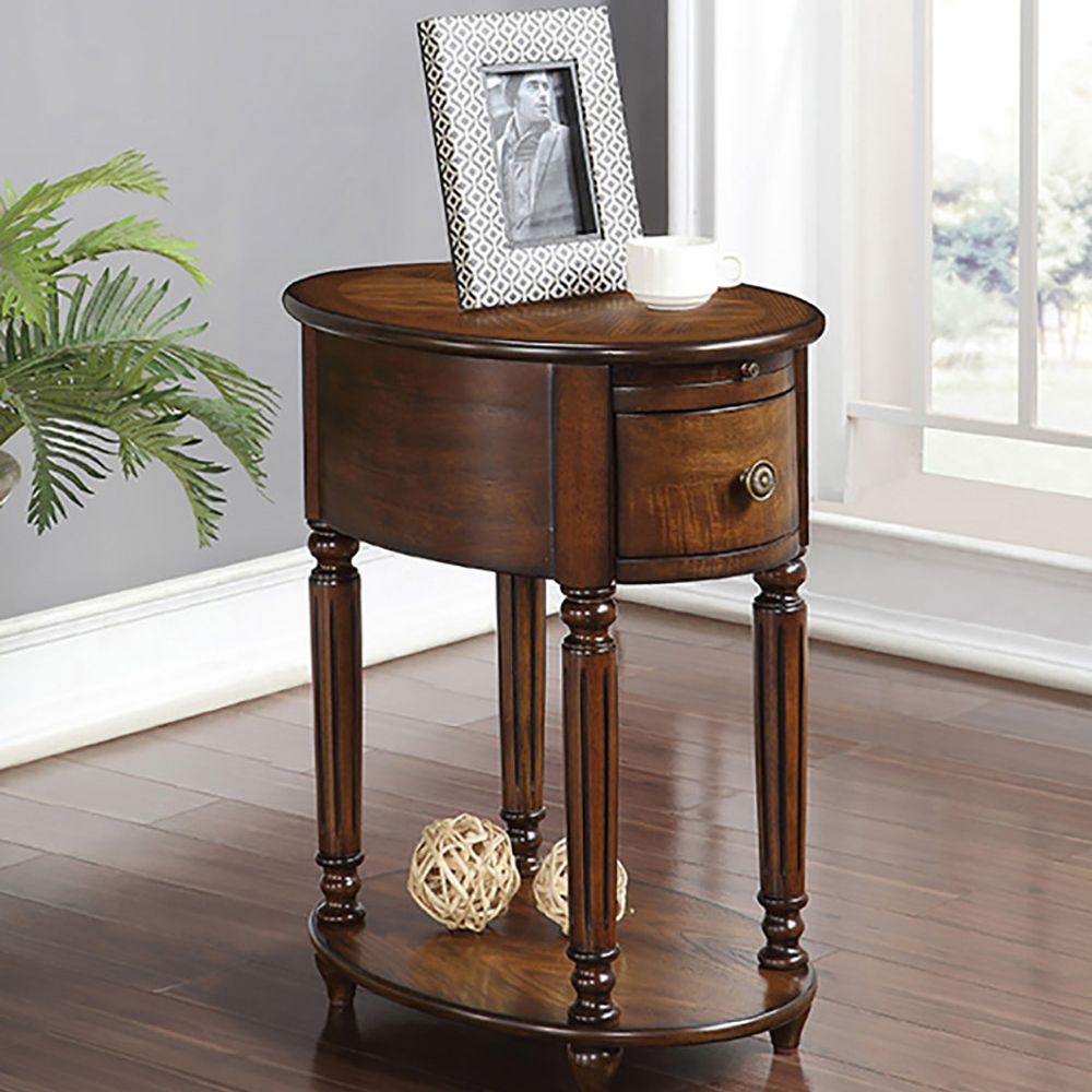 Dark Oak Accent Table with Bottom Shelf