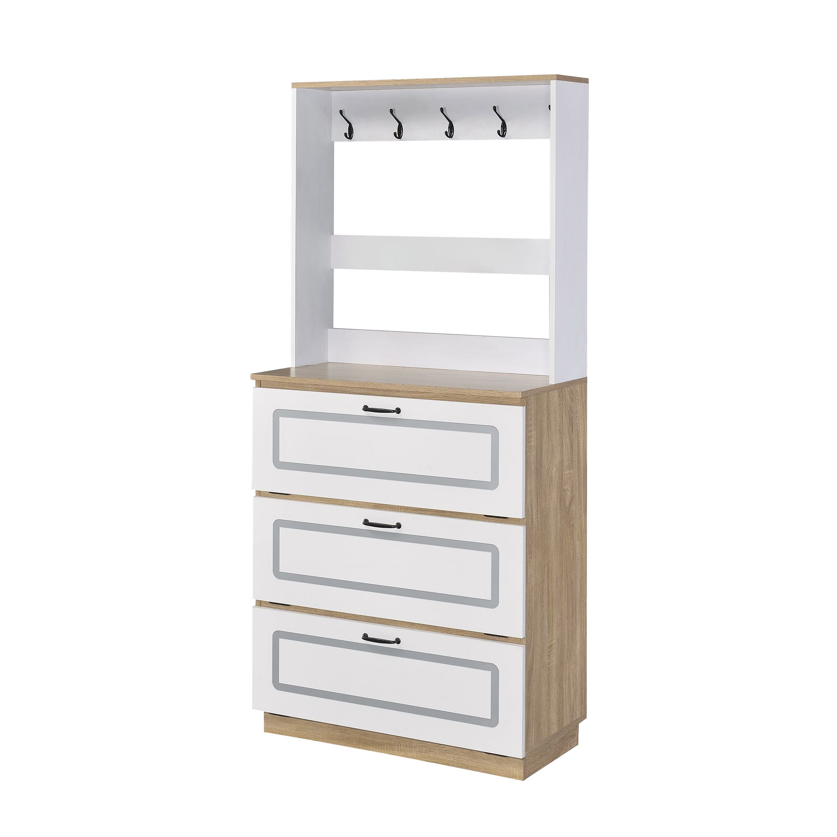 Light Oak and White Shoe Cabinet with Drop Down Drawer