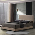 Beige Queen Panel Bed with Nailhead Trim