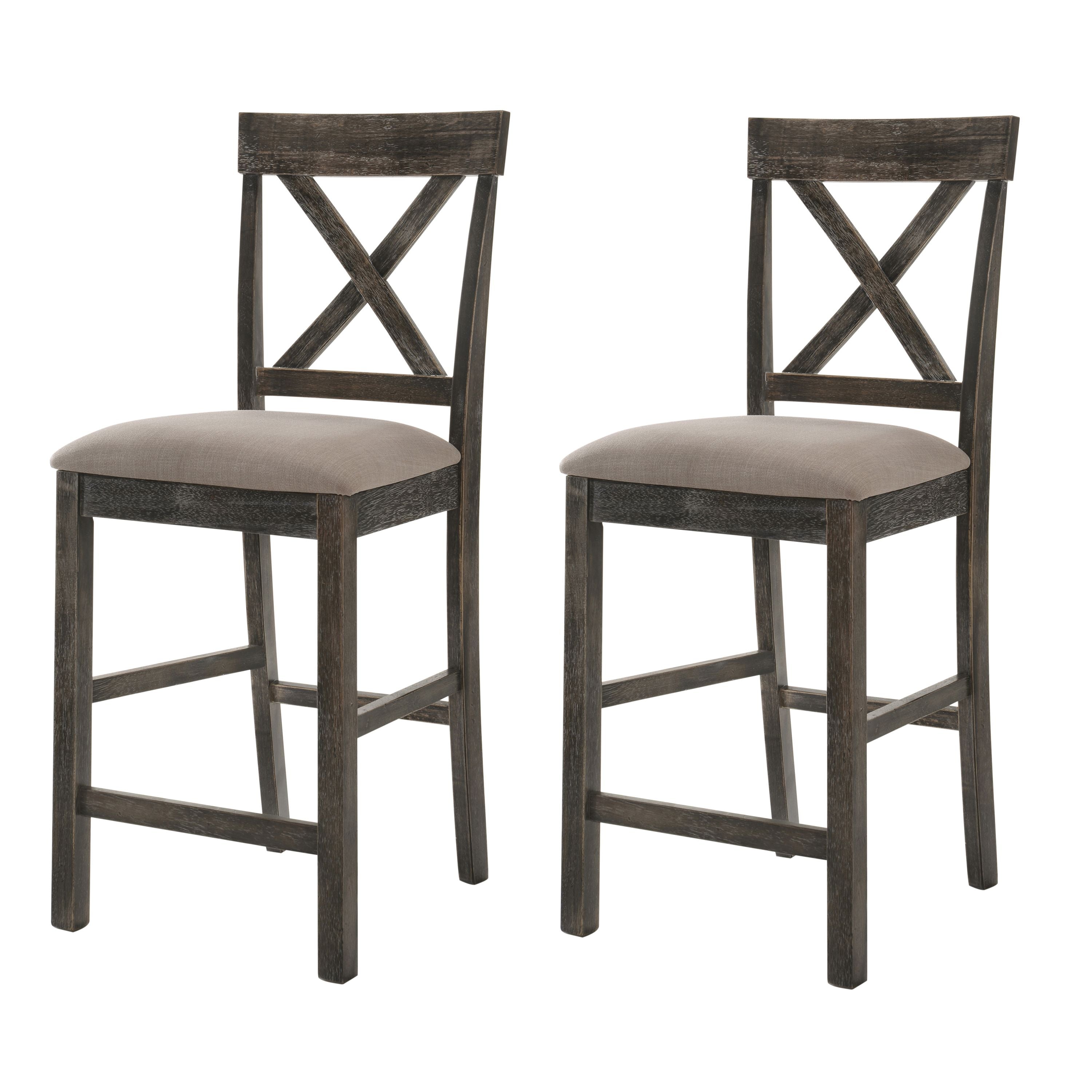 Tan and Weathered Grey Counter Height Stools with Cross Back (Set of 2)