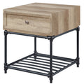 Oak and Sandy Black End Table with Slatted Lower Shelf