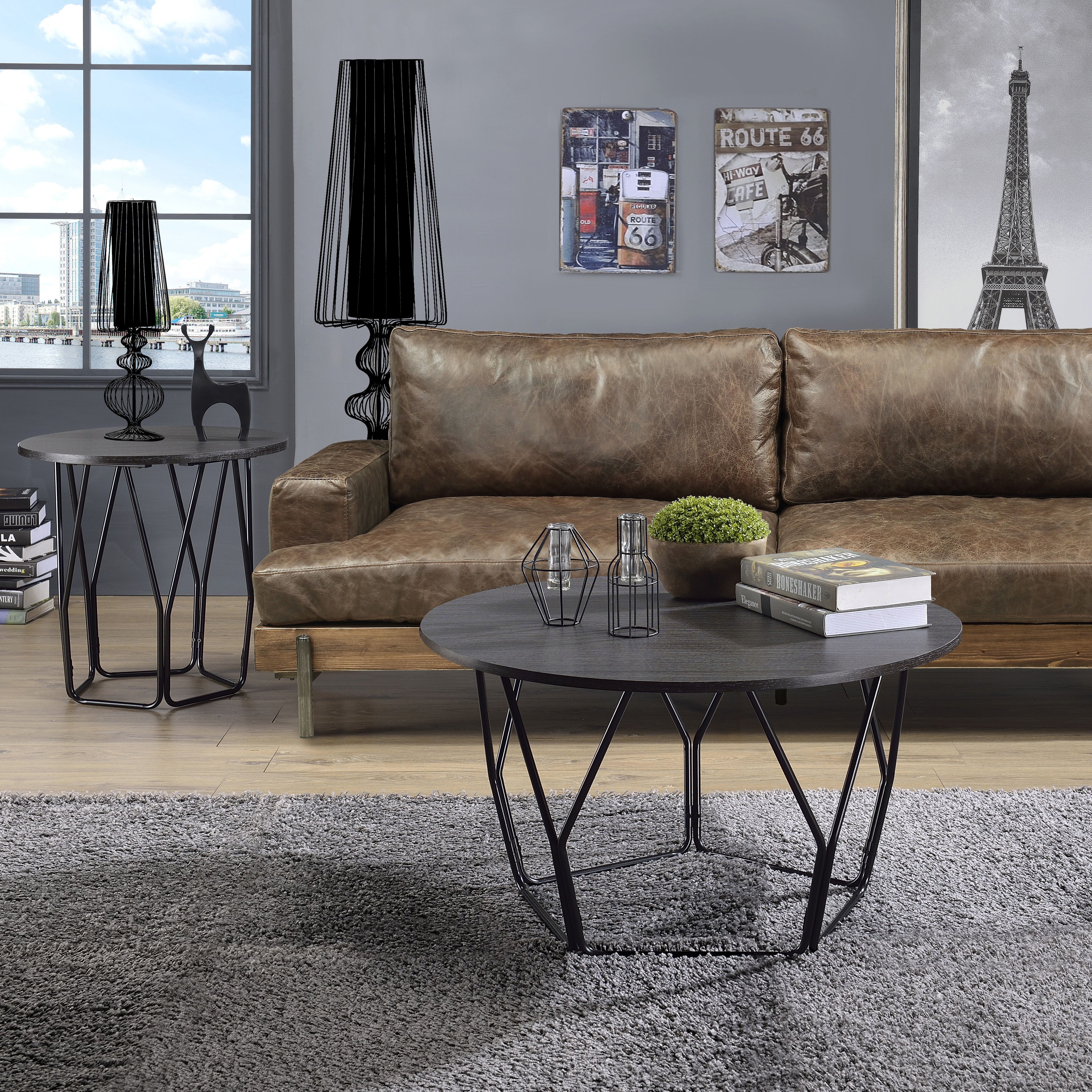 Espresso and Black Coffee Table with Drum Shape