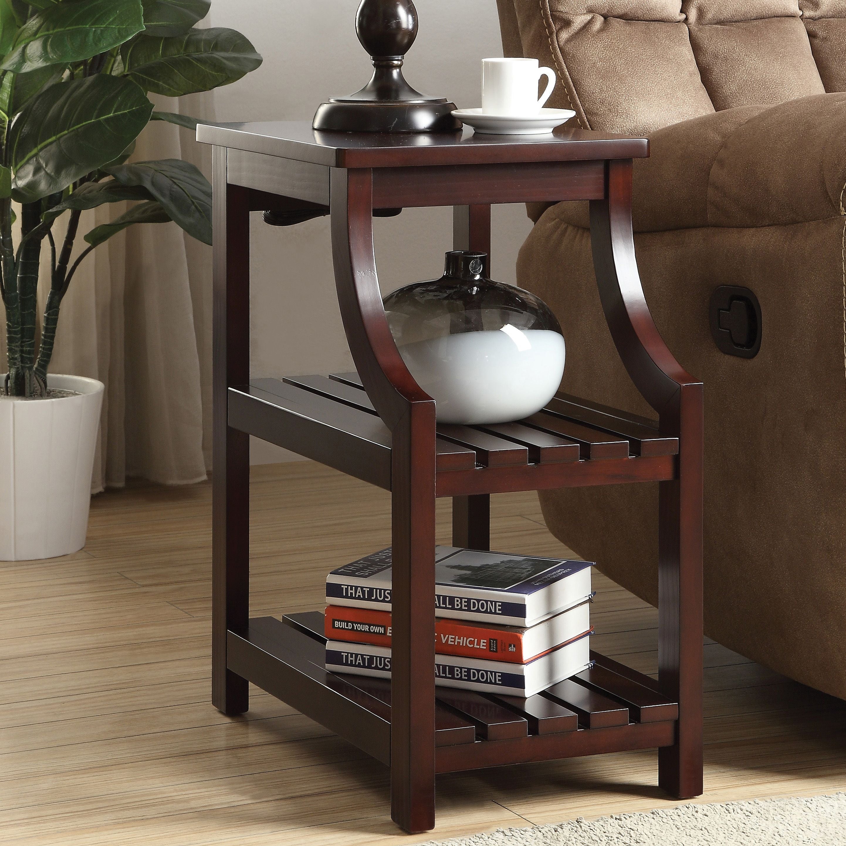 Espresso Side Table with USB Power Dock