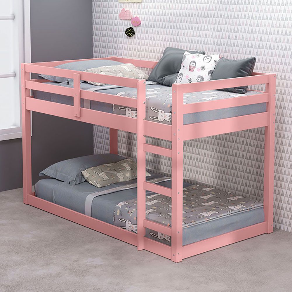Pink Twin Loft Bed with Wooden Frame