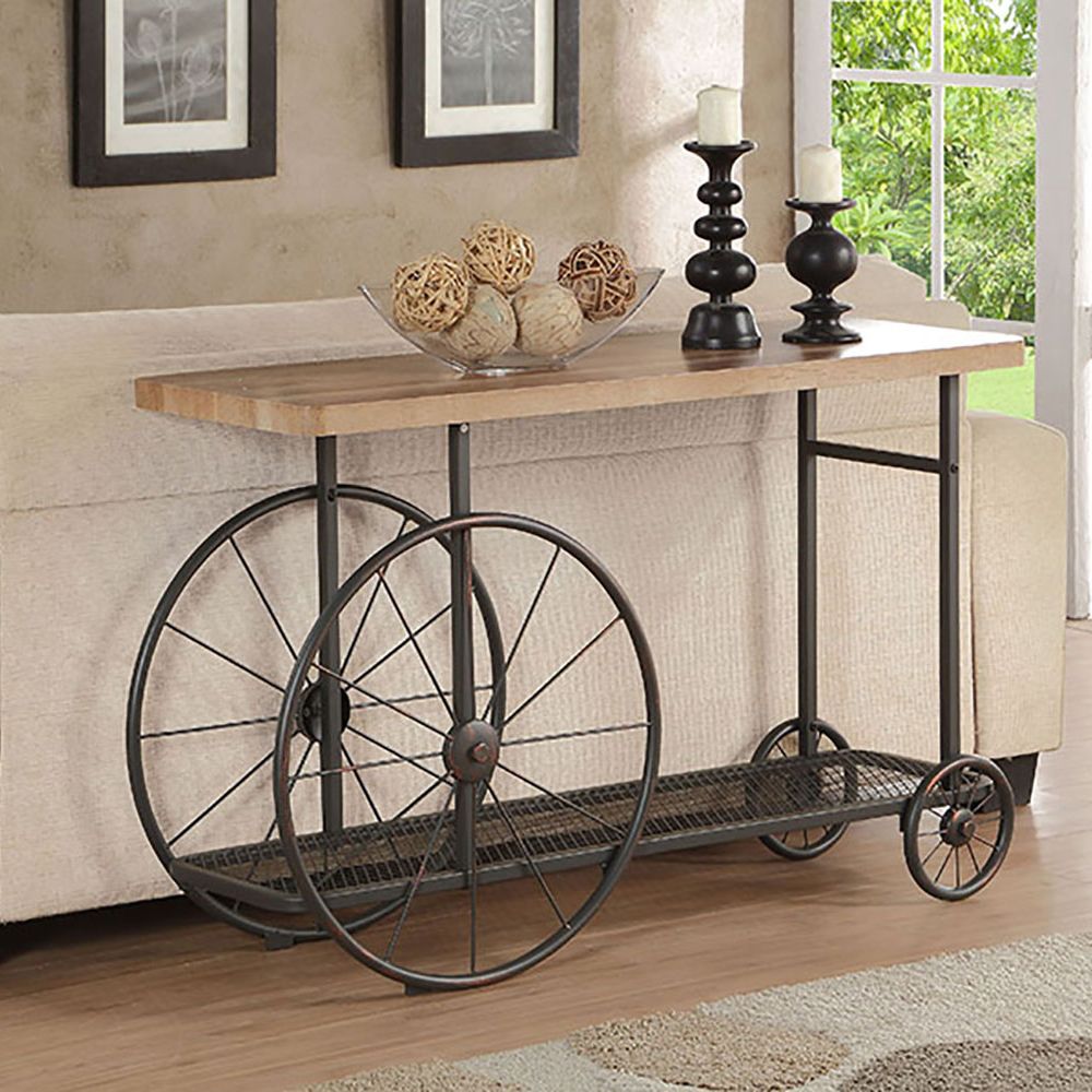 Oak and Antique Grey Sofa Table with Bottom Shelf