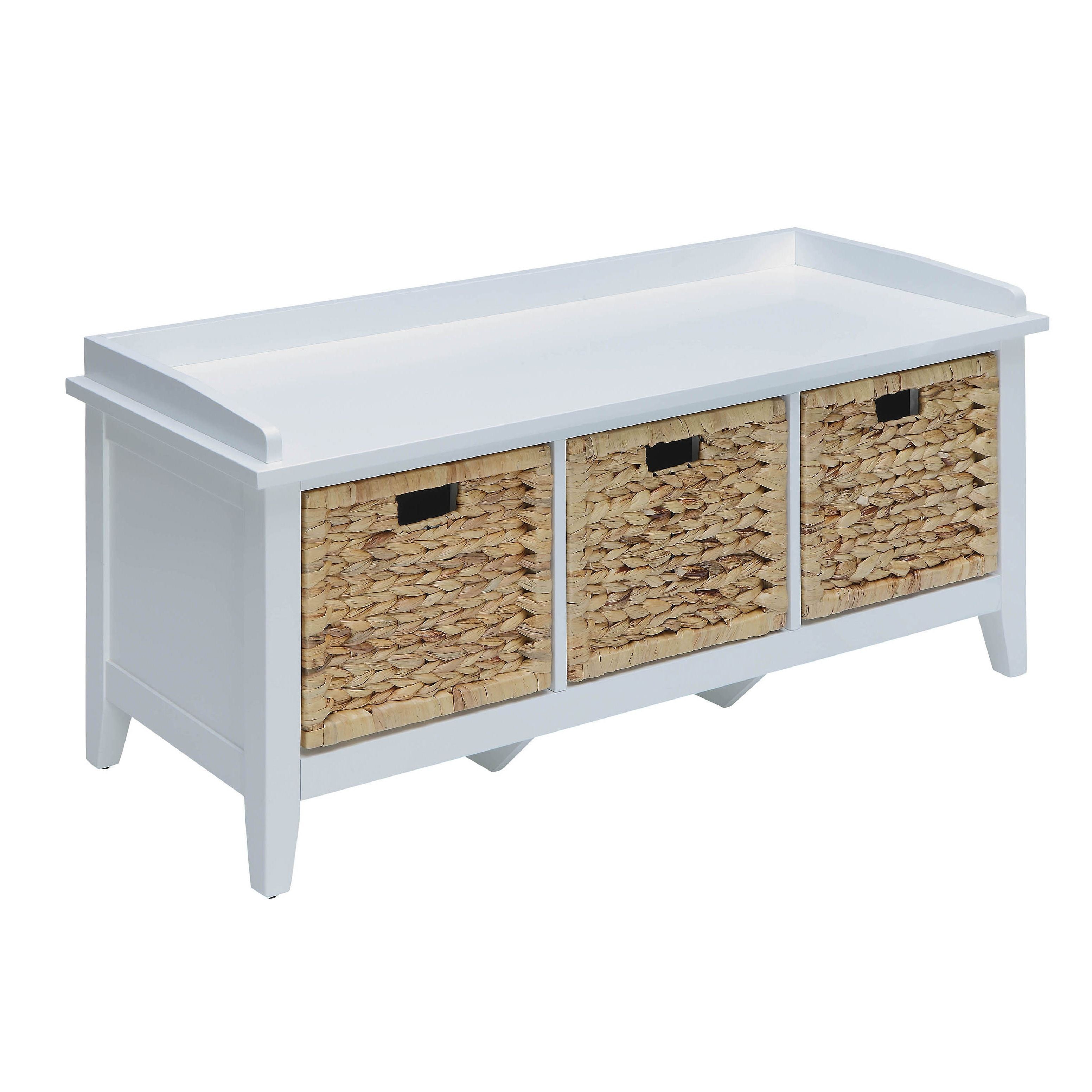 Beige and White Bench with 3-Drawer