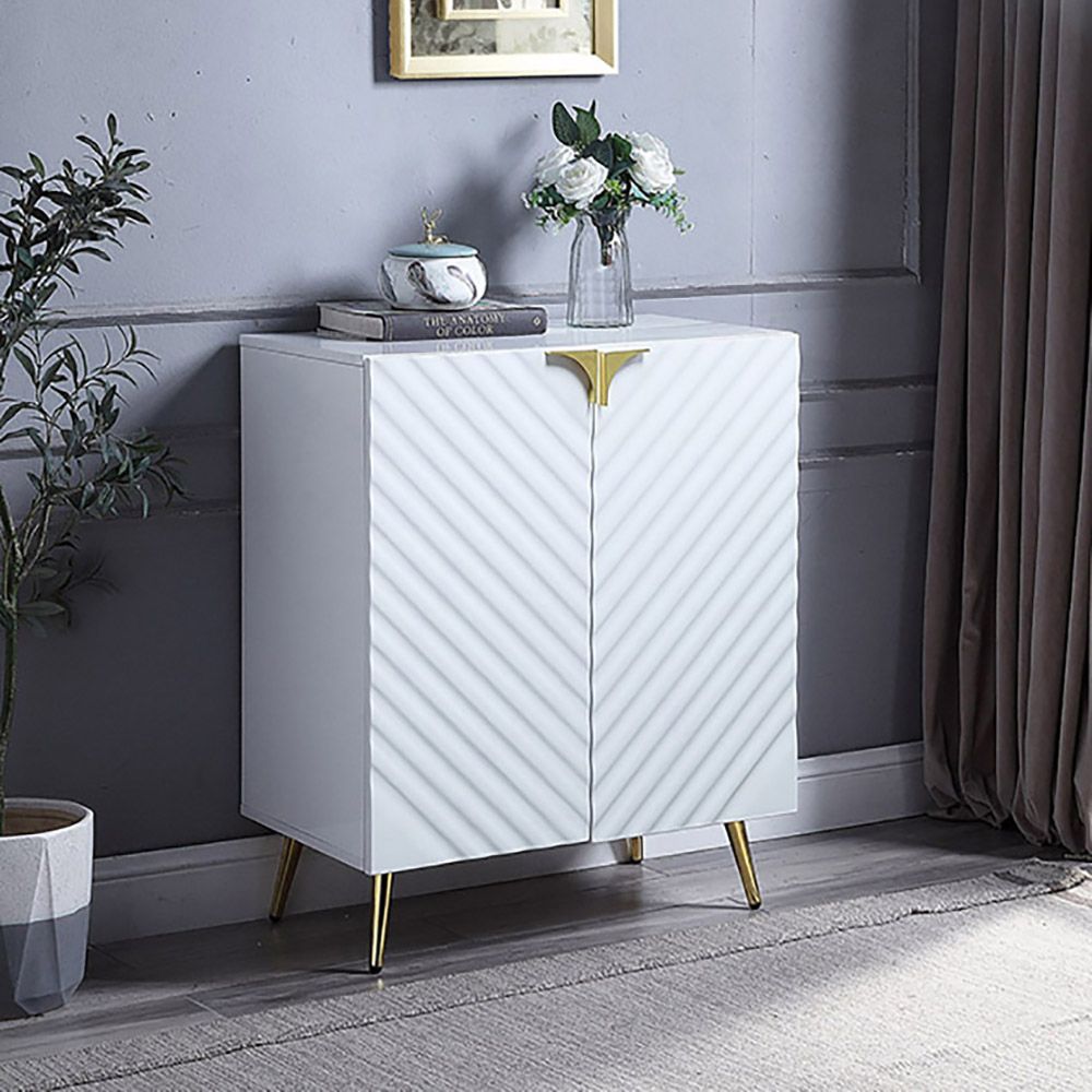 White High Gloss and Gold Console Table with Shelf