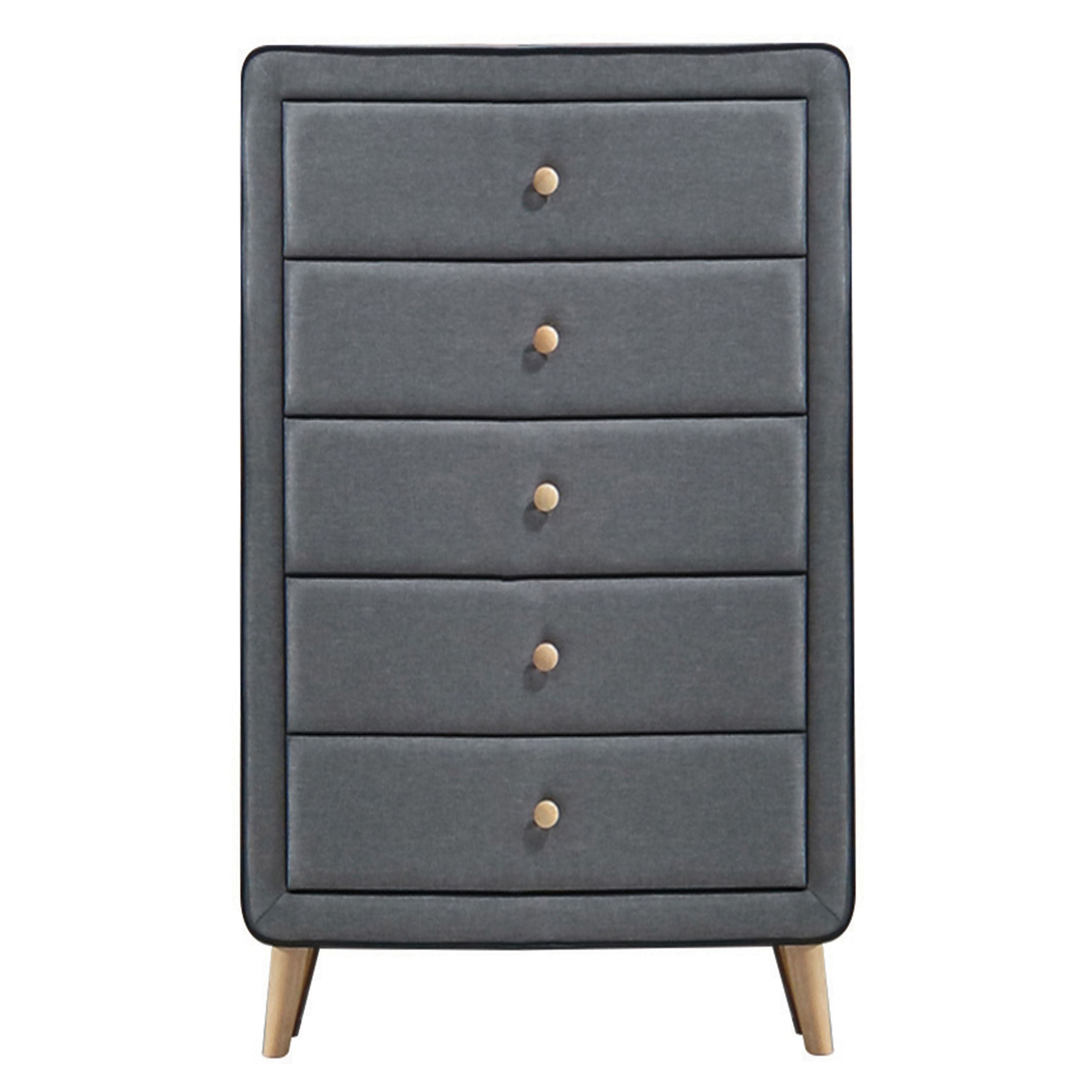 Light Grey Upholstered 5-drawer Chest