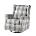 Grey and White Rolled Arm Swivel Chair with Glider