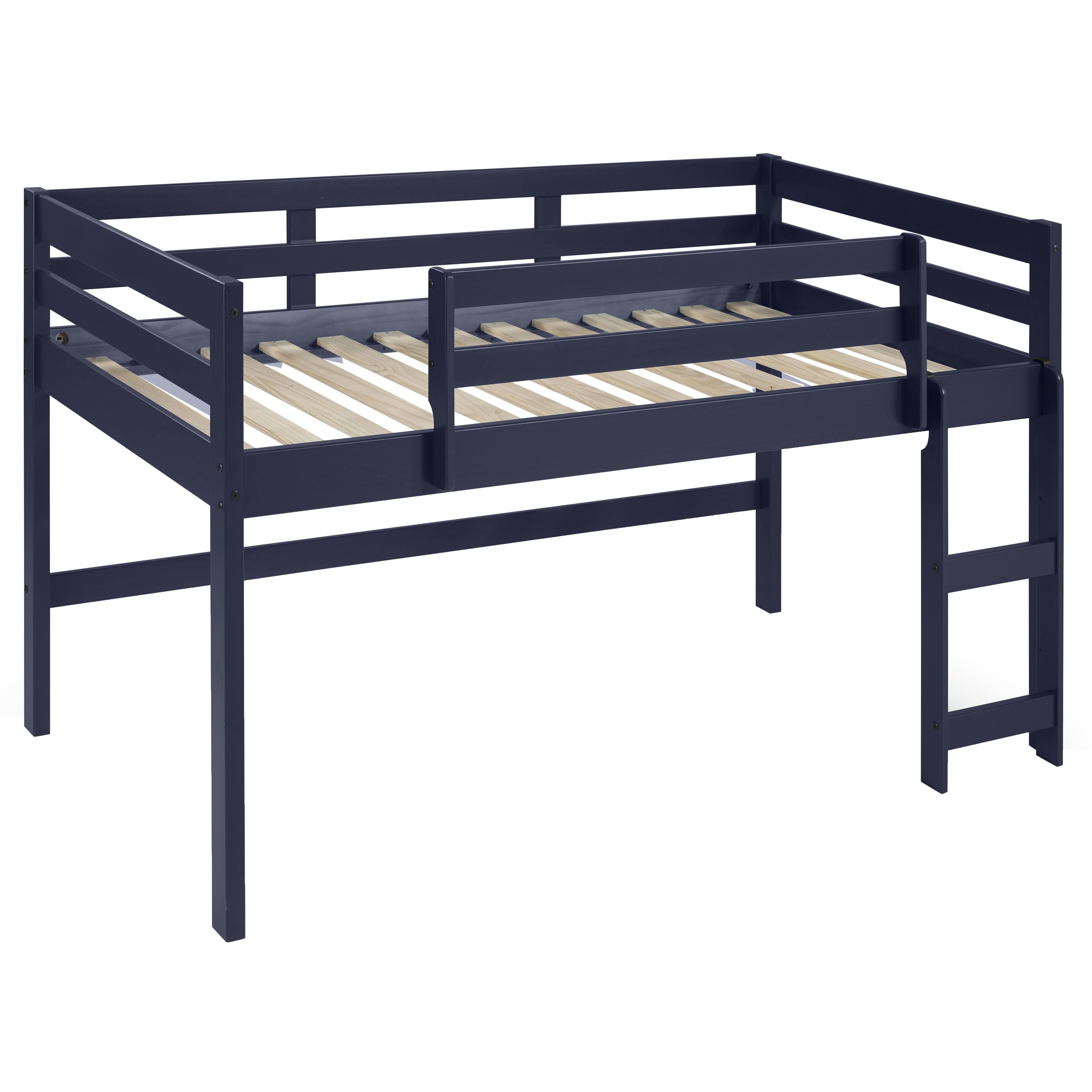 Navy Blue Twin Loft Bed with Reversible Ladder