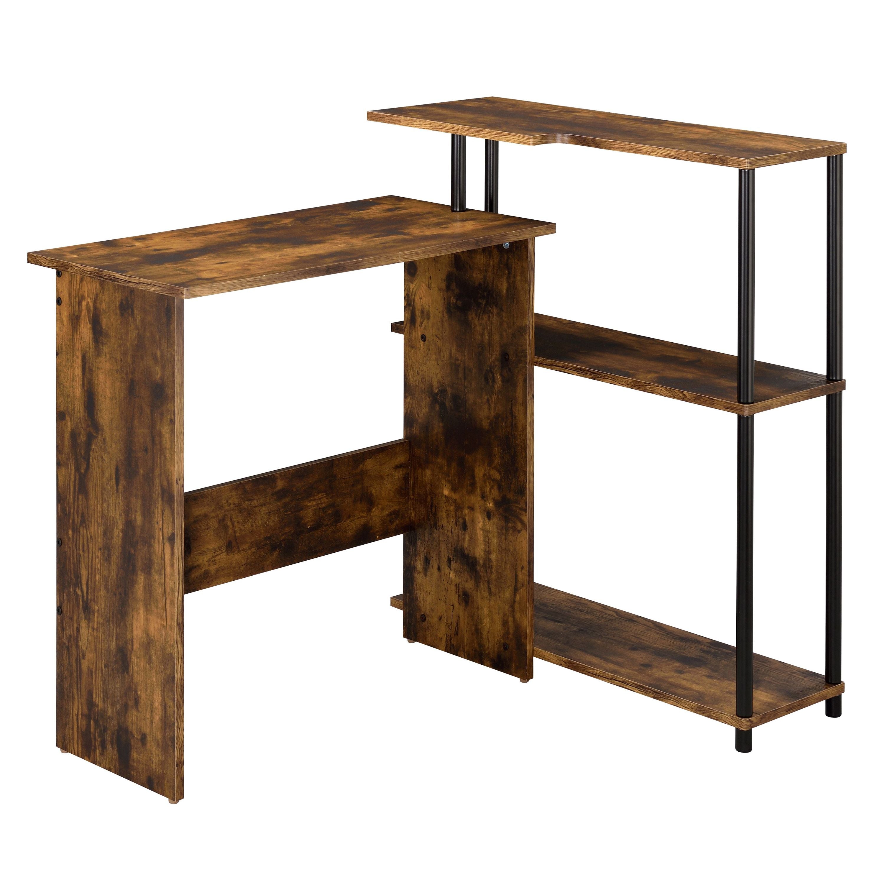 Weathered Oak and Black Office Desk with Bookshelf