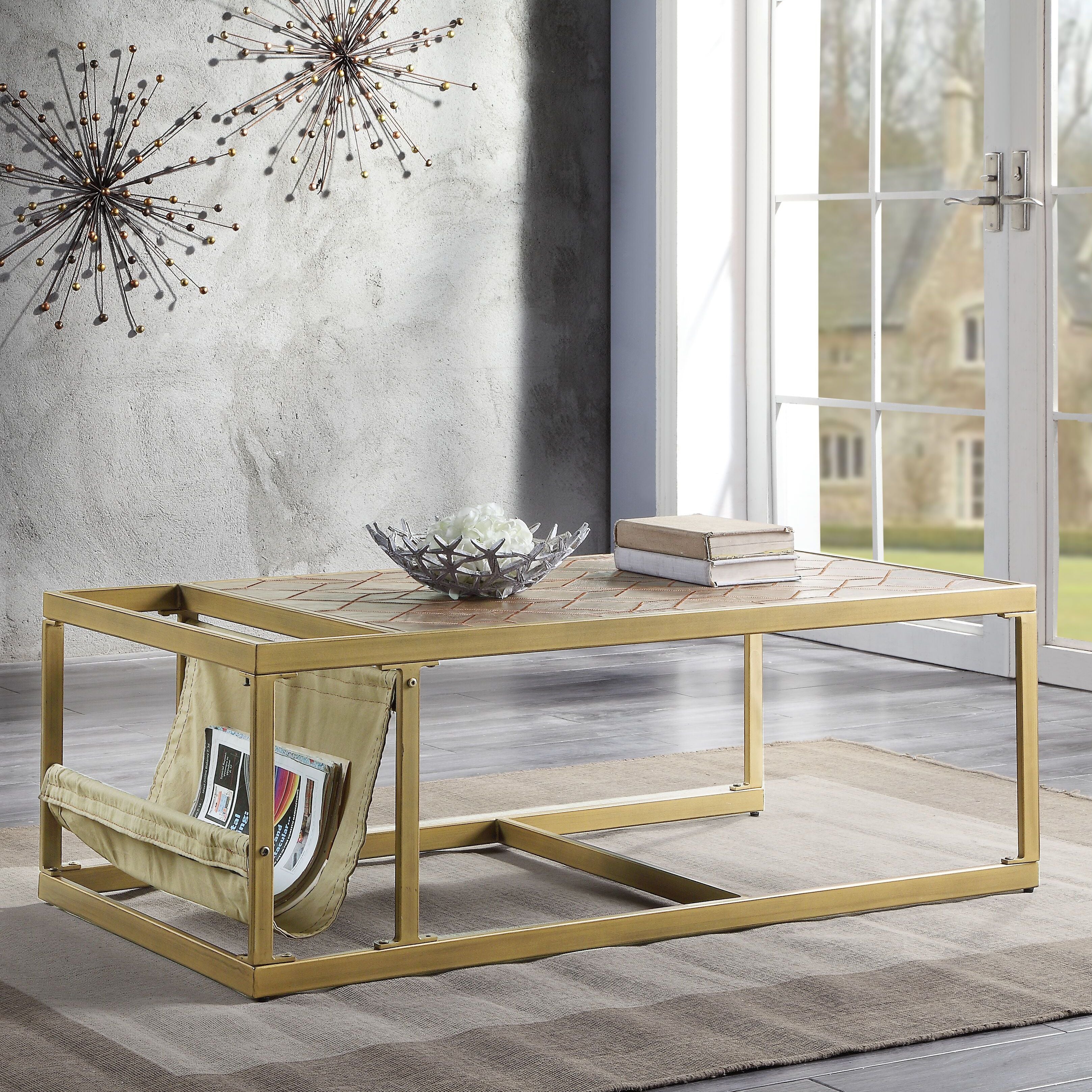 Retro Brown Coffee Table with Magazine Holder