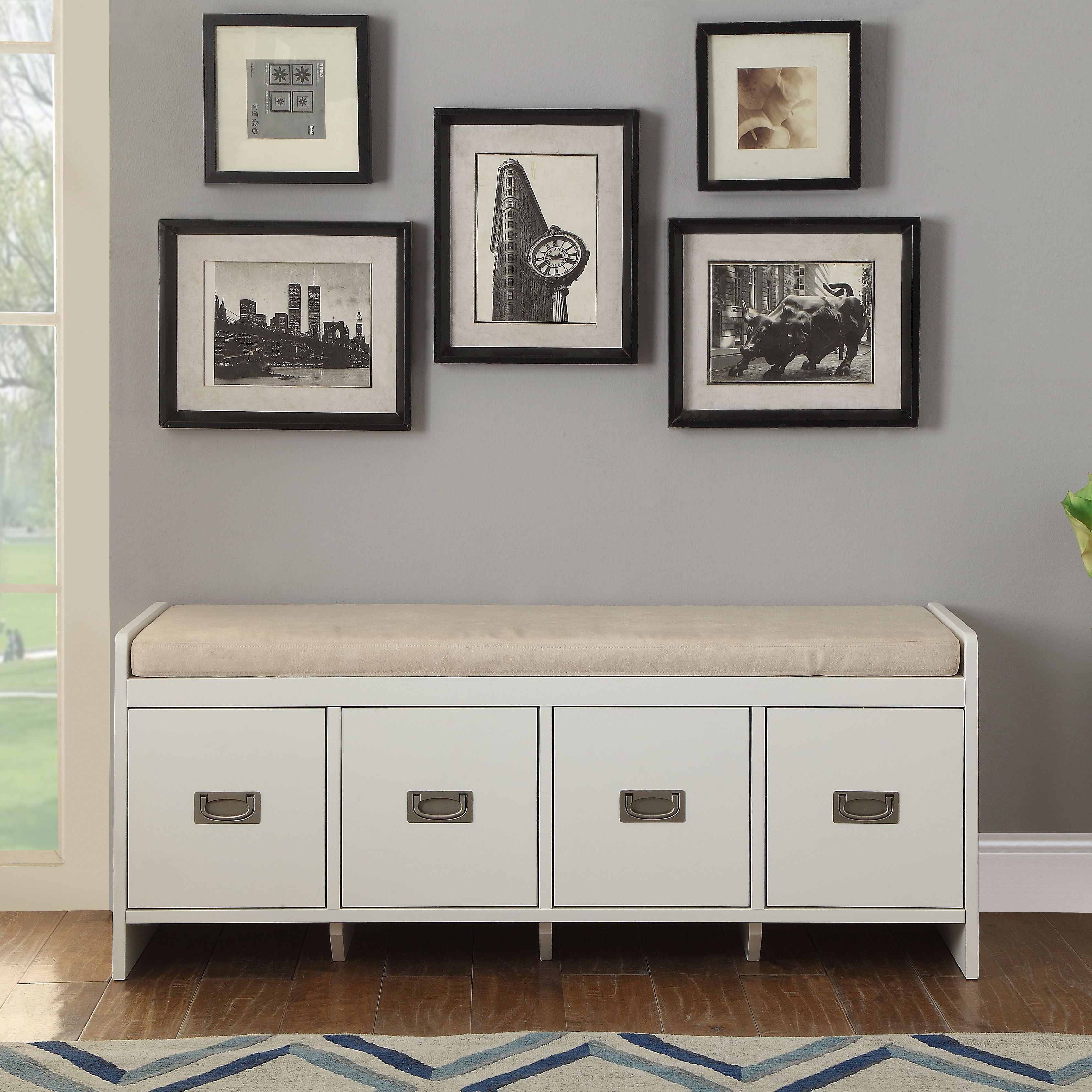 Beige and White Bench with Storage