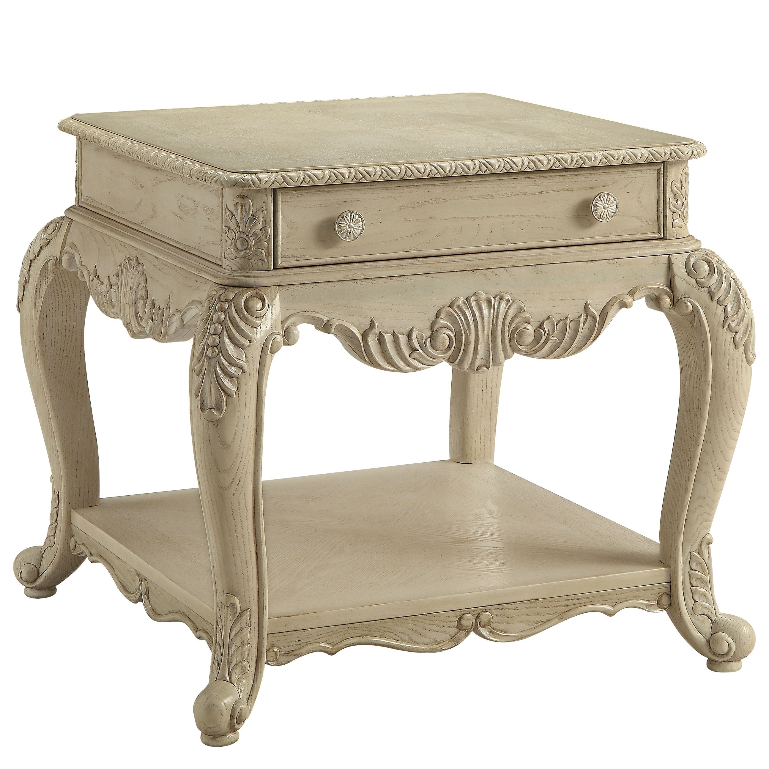 Antique White End Table with Bottom Shelf