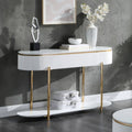 White High Gloss and Gold Sofa Table with Metal Leg