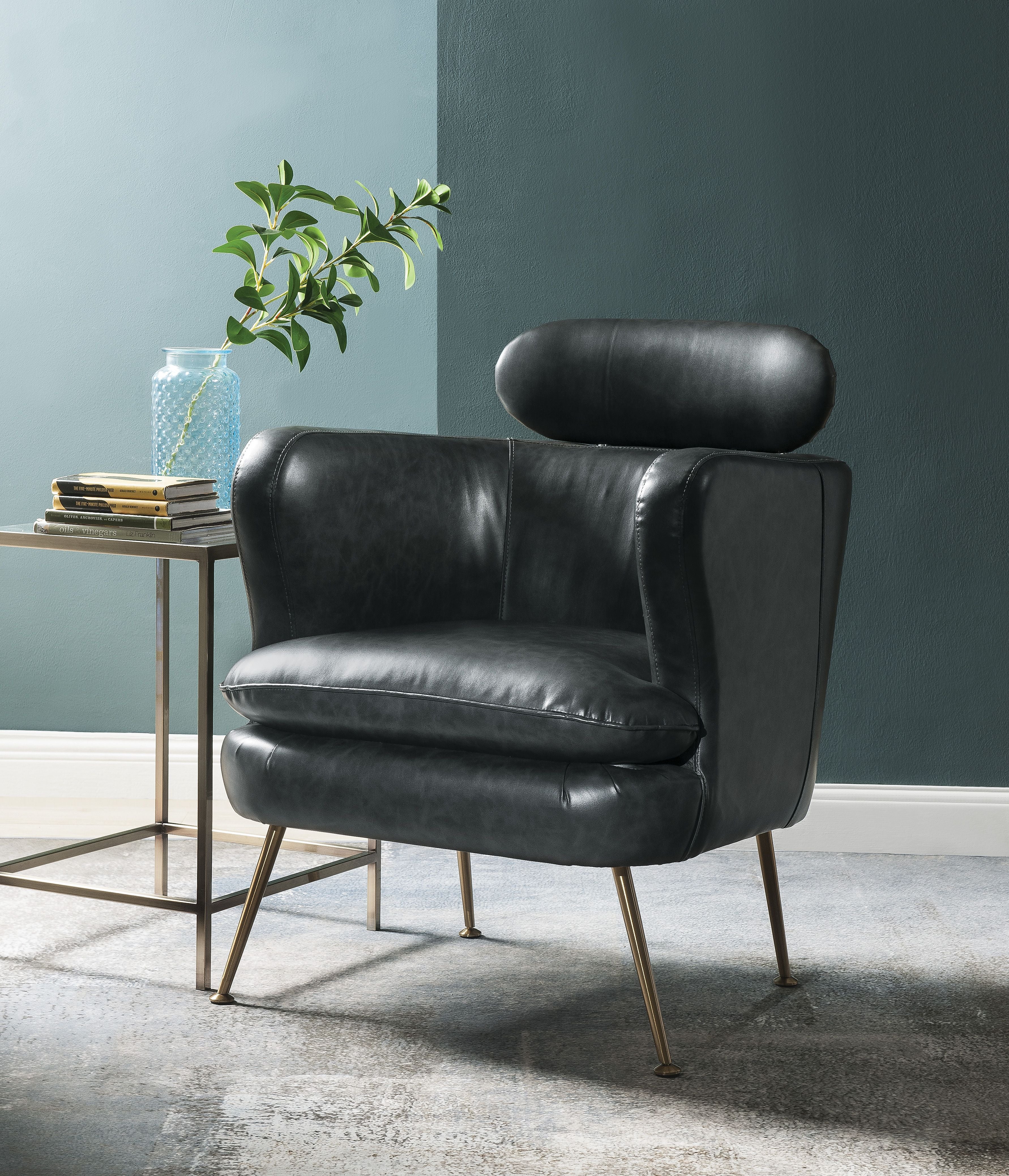 Dark Grey Accent Chair with Metal Leg