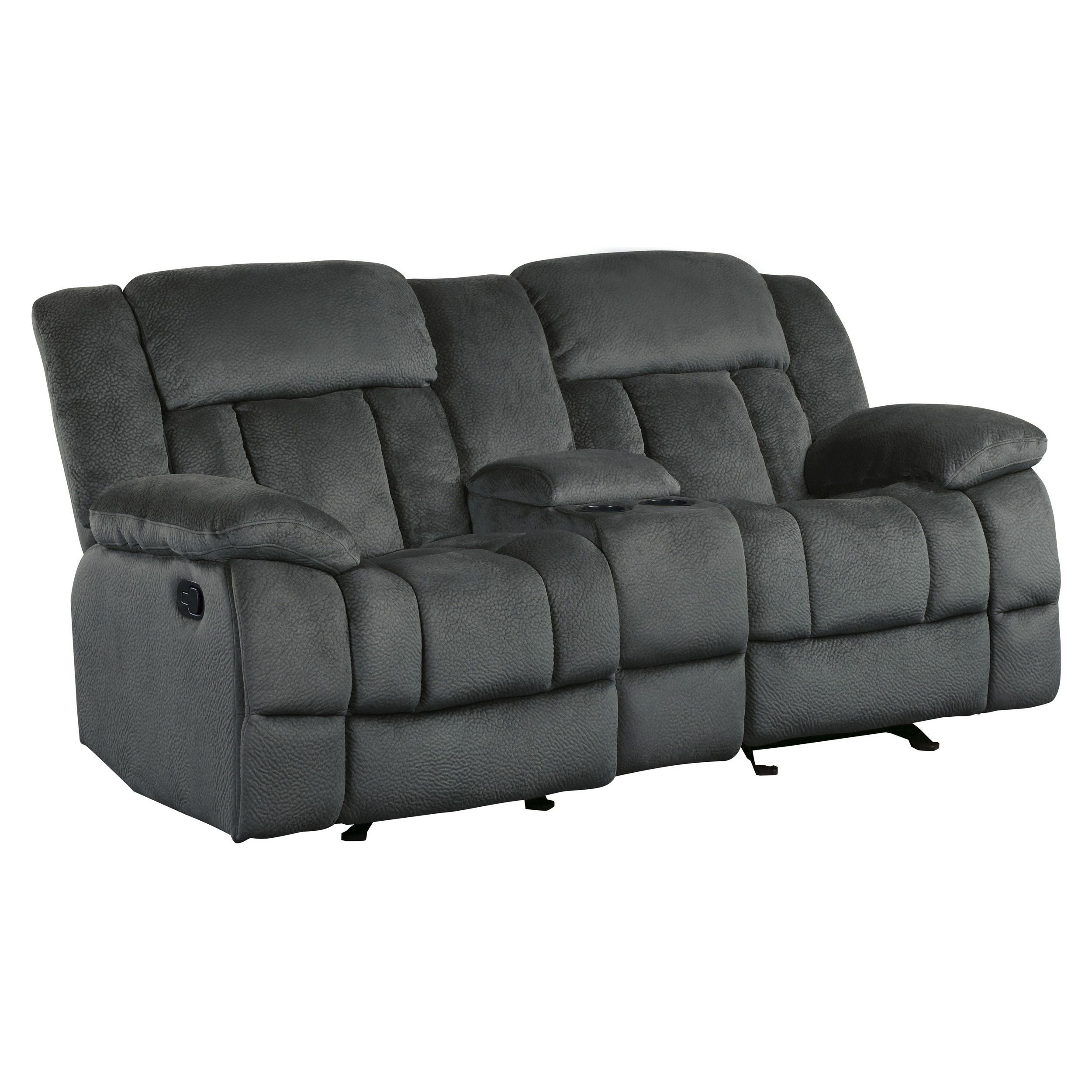 Microfiber Textured Fabric Glider Reclining Loveseat, Charcoal Black