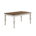Fil 68 Inch Dining Table, Rustic Brown Rubberwood, White Turned Legs