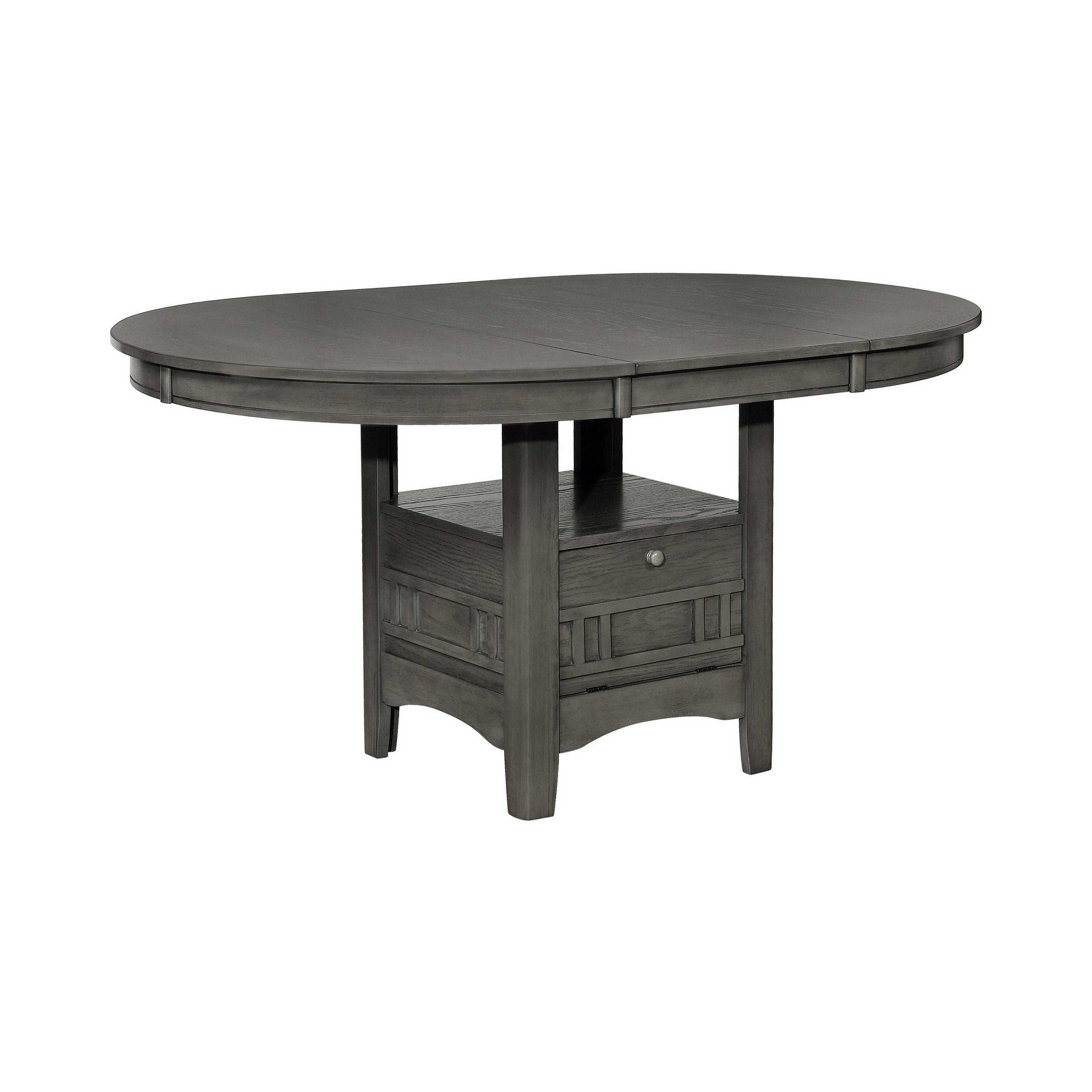 42-60 Inch Extendable Oval Dining Table, Shelf, Closed Storage, Smooth Gray