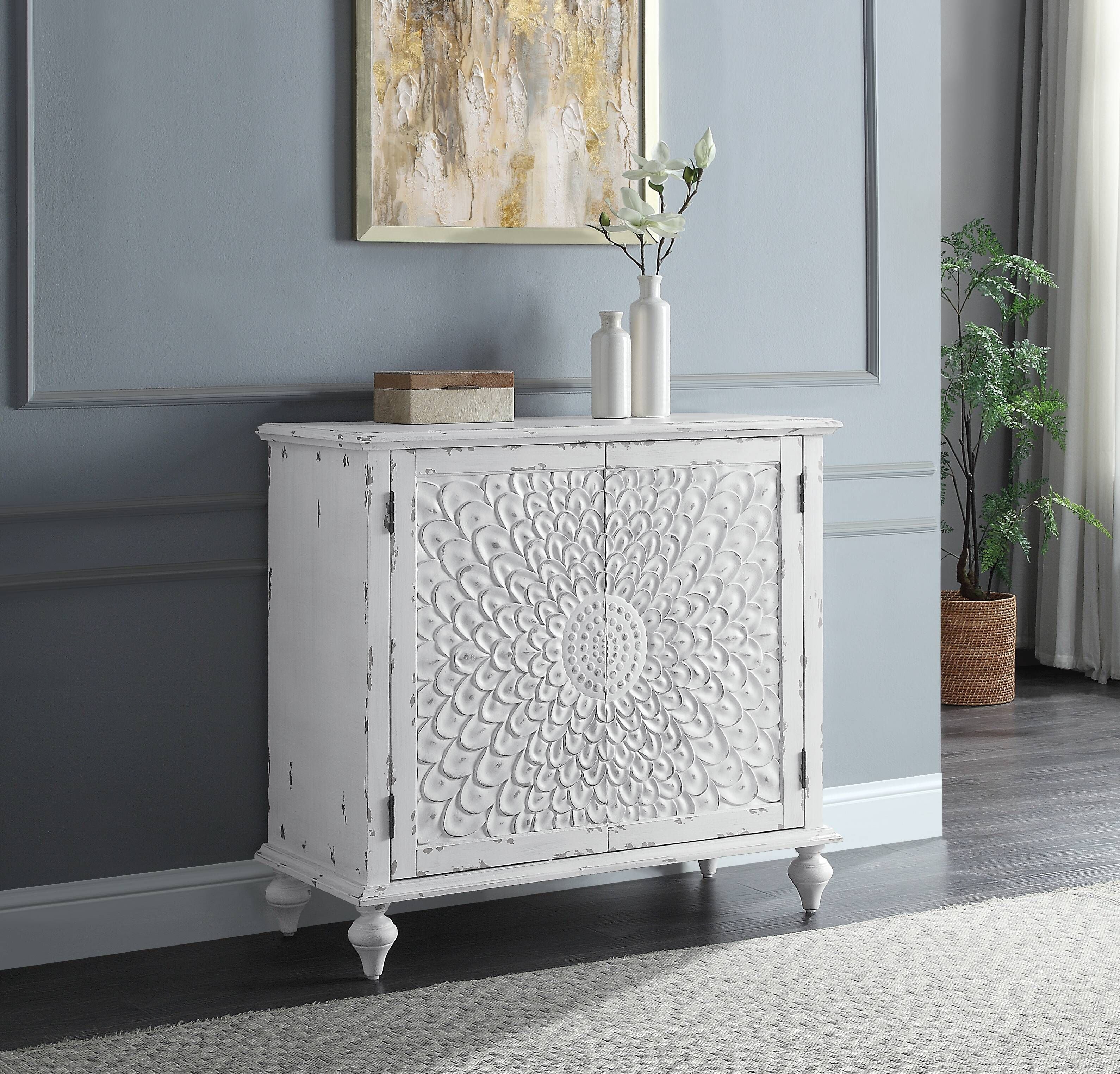 Antique White 2-Door Console Cabinet
