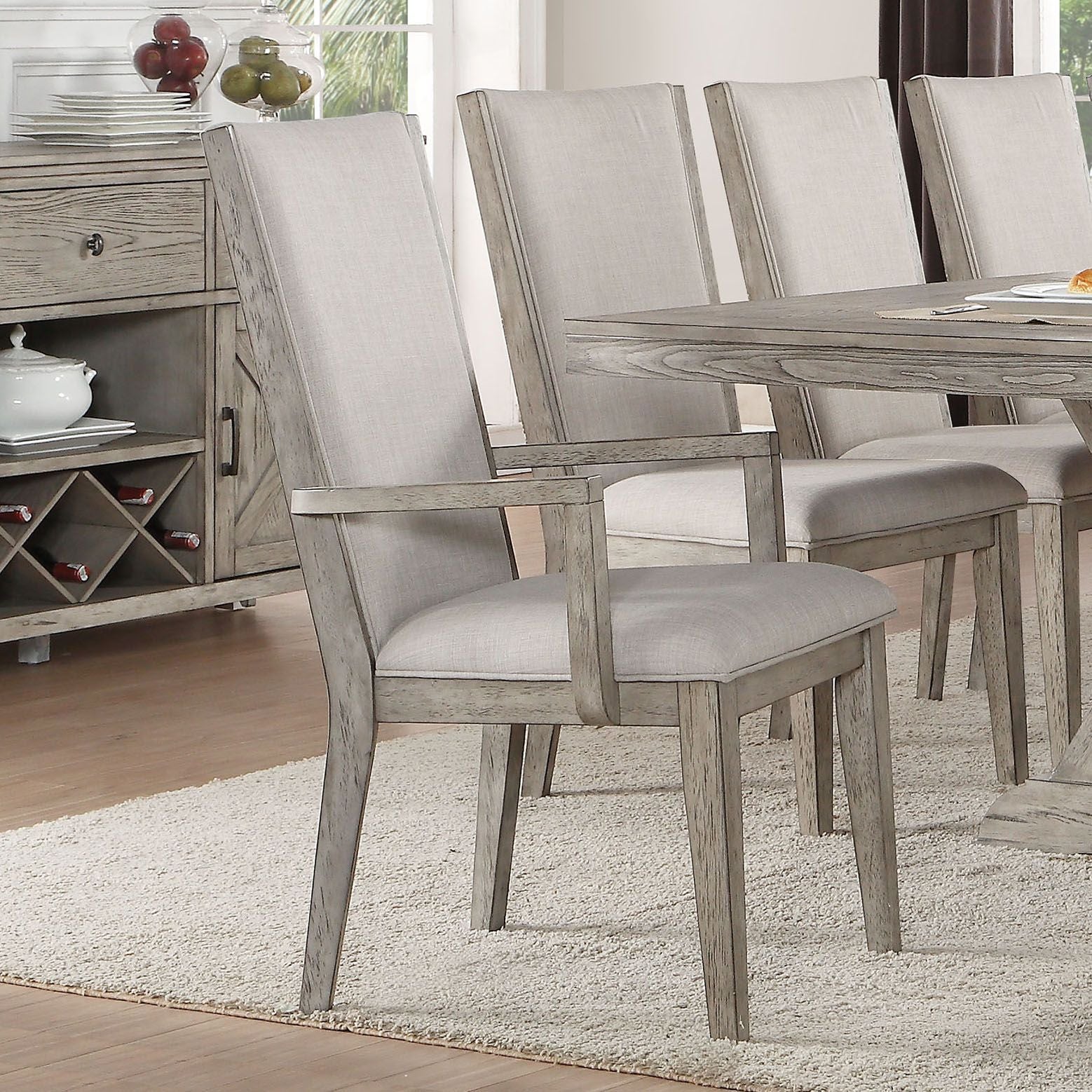 Grey and Grey Oak Padded Arm Chair (Set of 2)