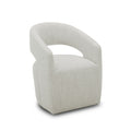 26 Inch Accent Armchair, Textured Cream Fabric, Curved Cutout Backrest