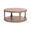 46 Inch Round Pillar Coffee Table with Shelf, Rough Hewn Distressed Brown