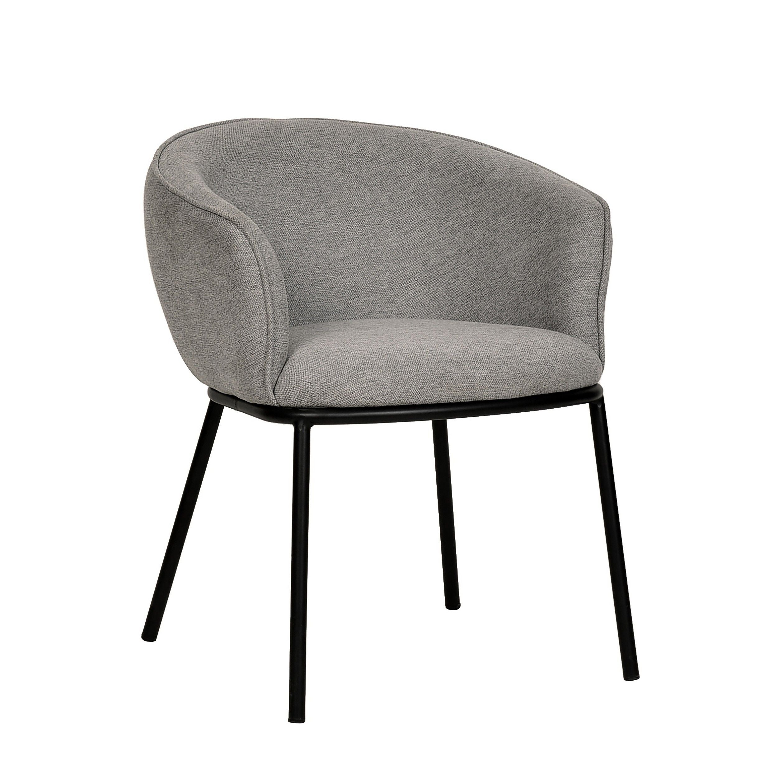 25 Inch Dining Chair, Gray Polyester, Black Metal Frame, Cushioned Seat