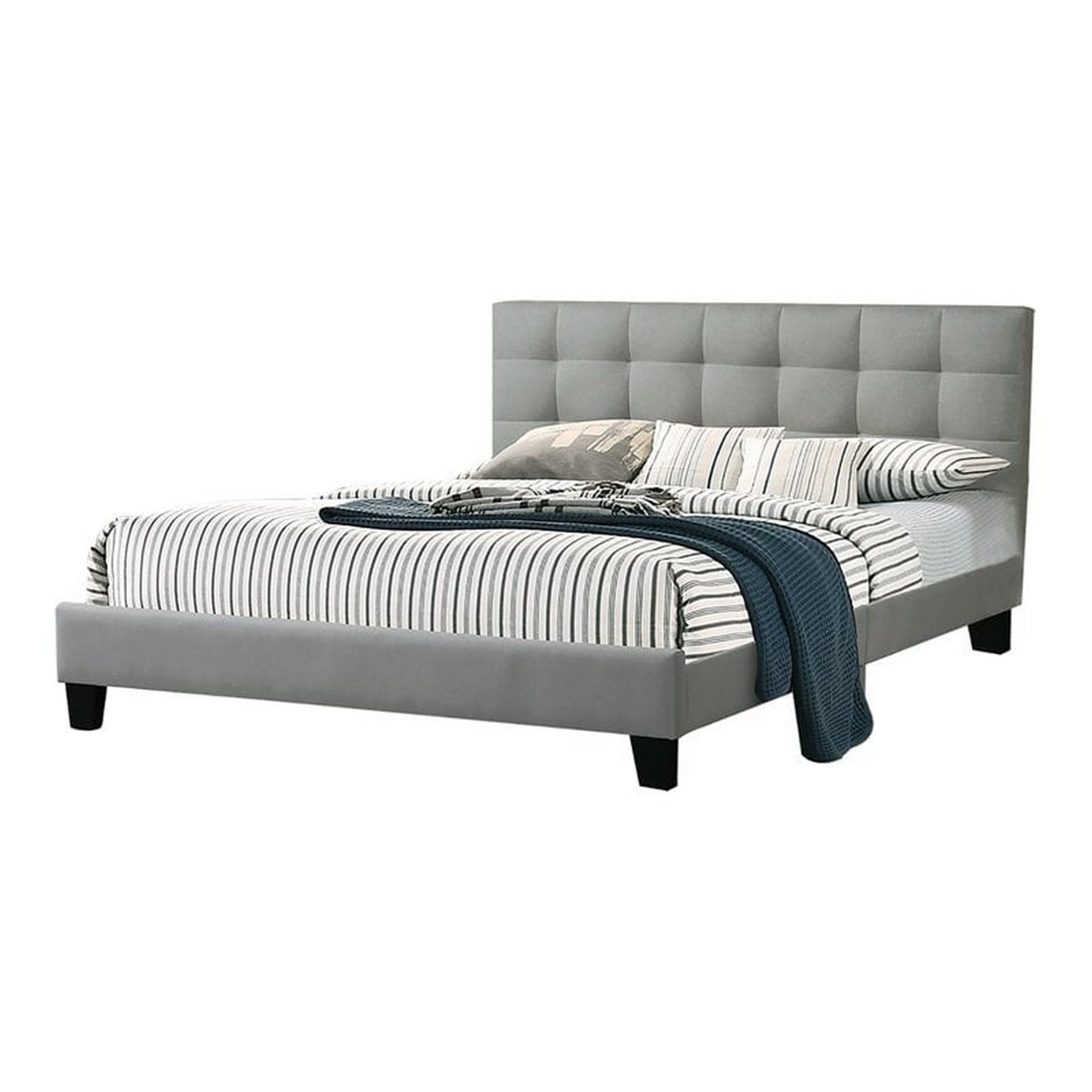 Eve Platform King Size Bed, Vertical Channel Tufted Light Gray Upholstery