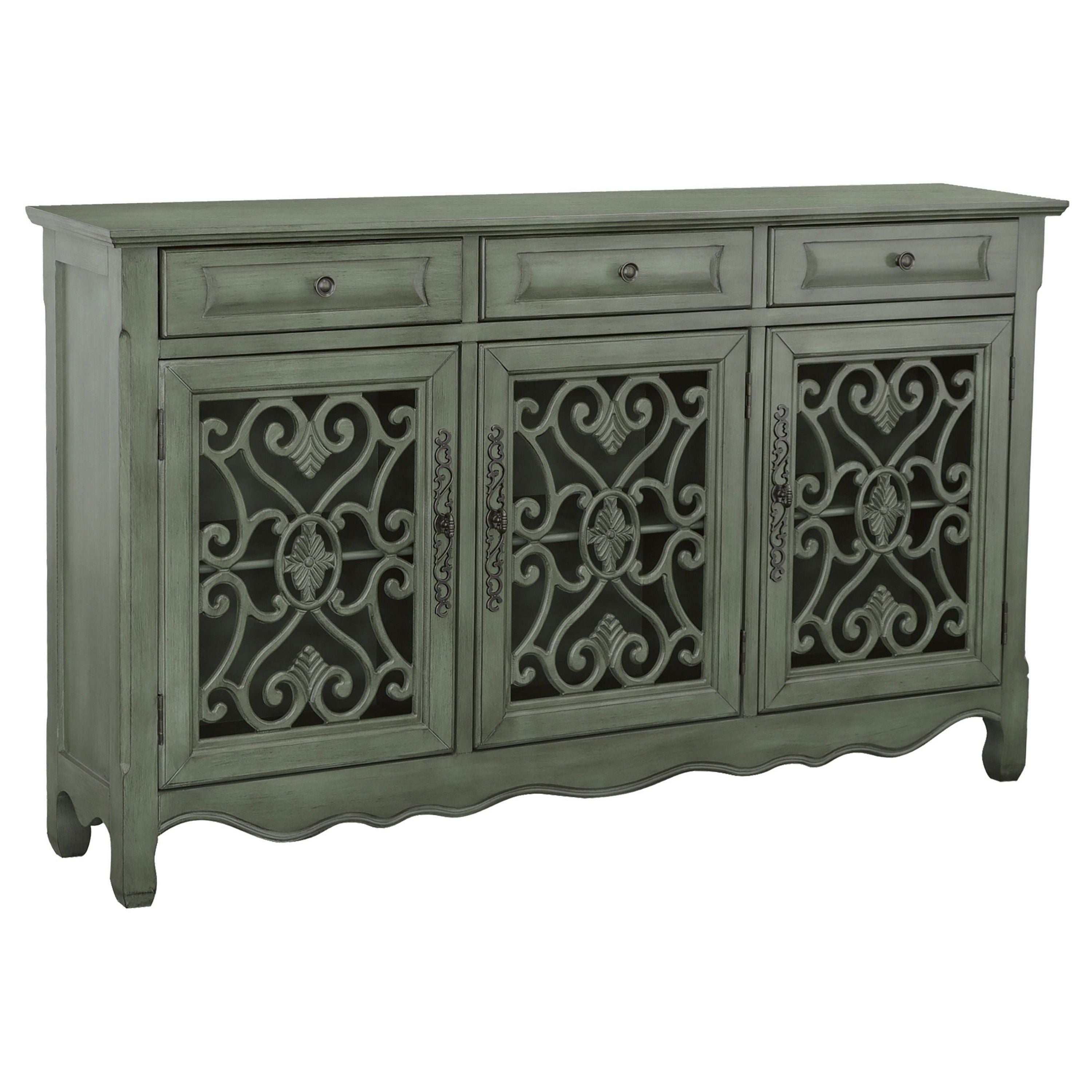 Traditional Wooden Accent Cabinet With 3 Storage Drawers, Green