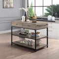 Rustic Oak and Black 2-Drawer Kitchen Island with Shelf