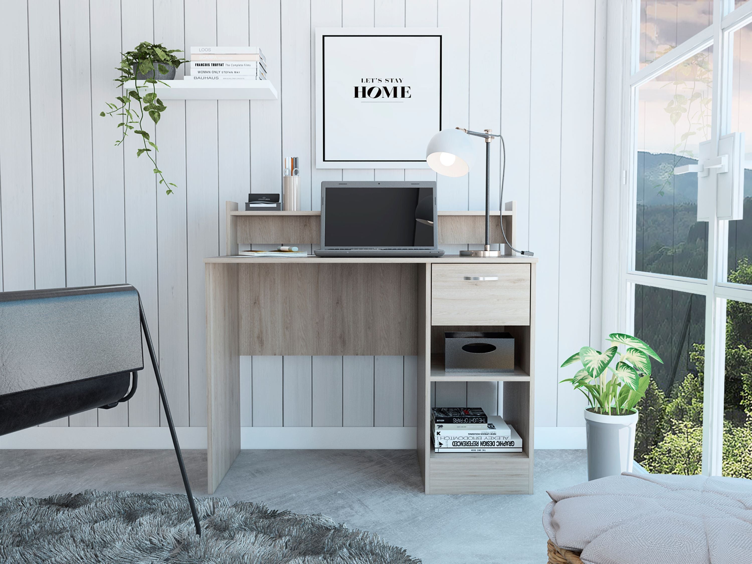 Portland 2-Shelf 1-Drawer Writing Desk Light Gray