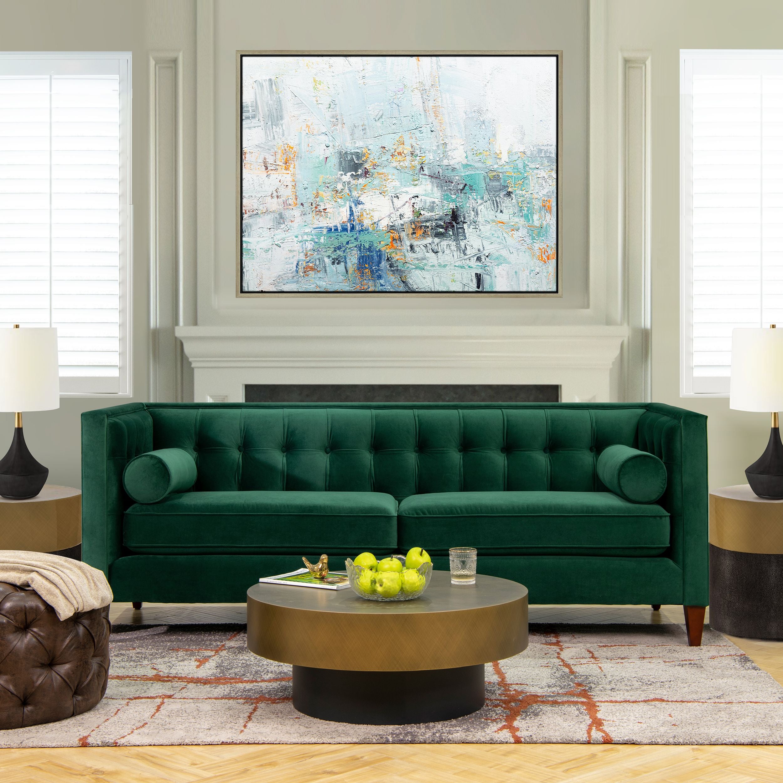 Jack 84 Modern Tuxedo Tufted Sofa, Evergreen Velvet