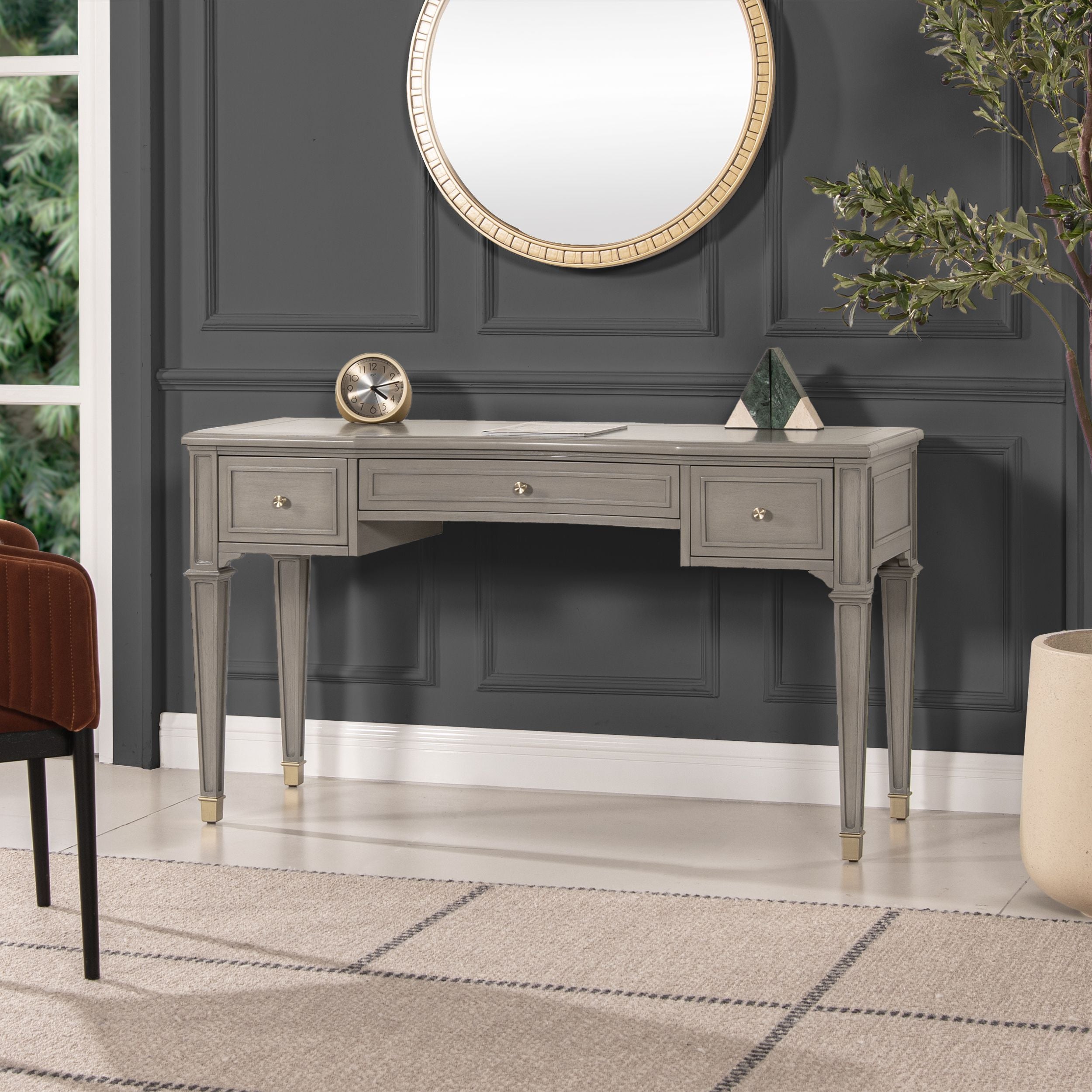 Dauphin 55 3-Drawer Wood Executive Desk, Grey Cashmere Wood
