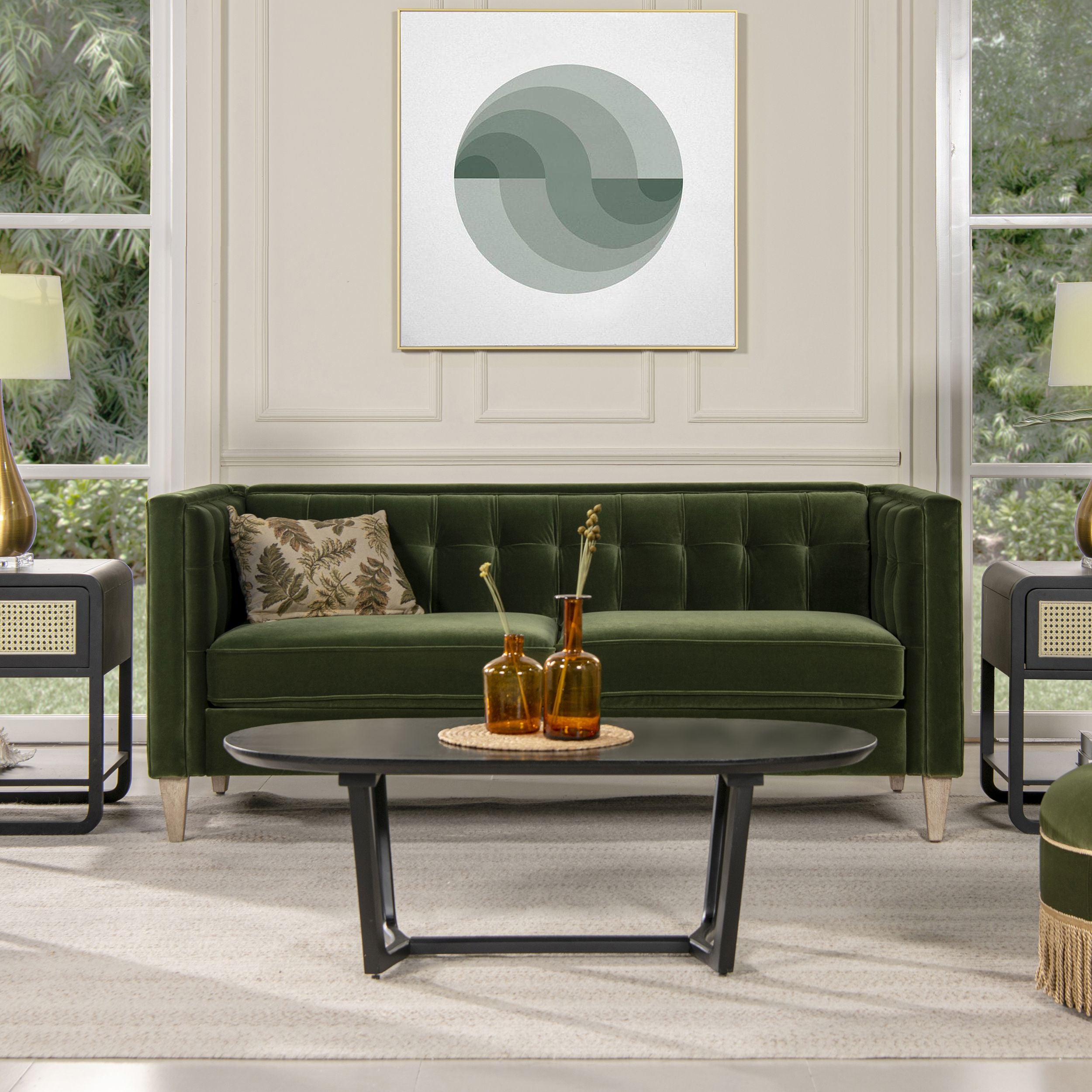 James 74 Modern Tuxedo Sofa, Olive Green Performance Velvet