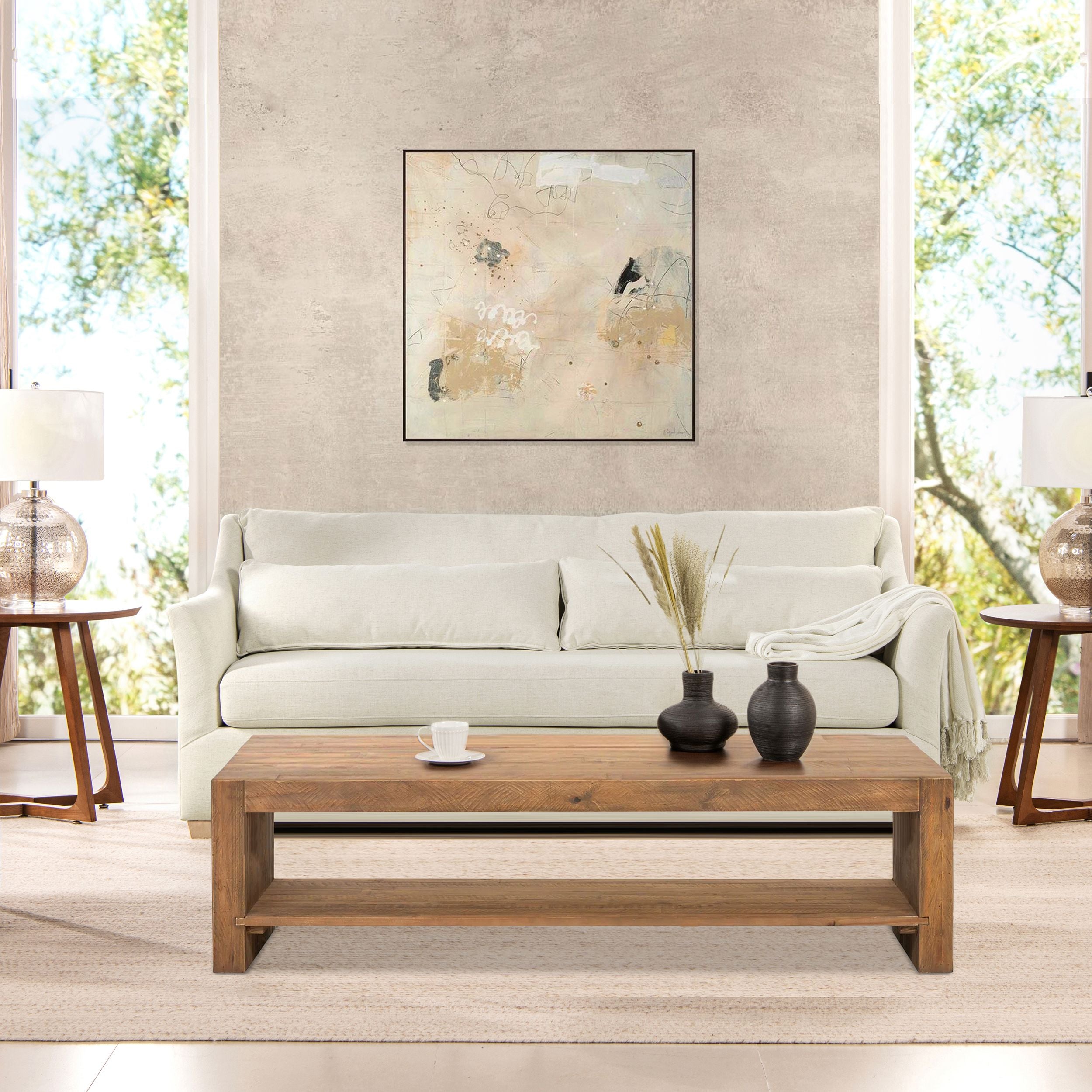 Ada 83 Flared Arm Contemporary Sofa with Lumbar Pillows, Flax White Linen