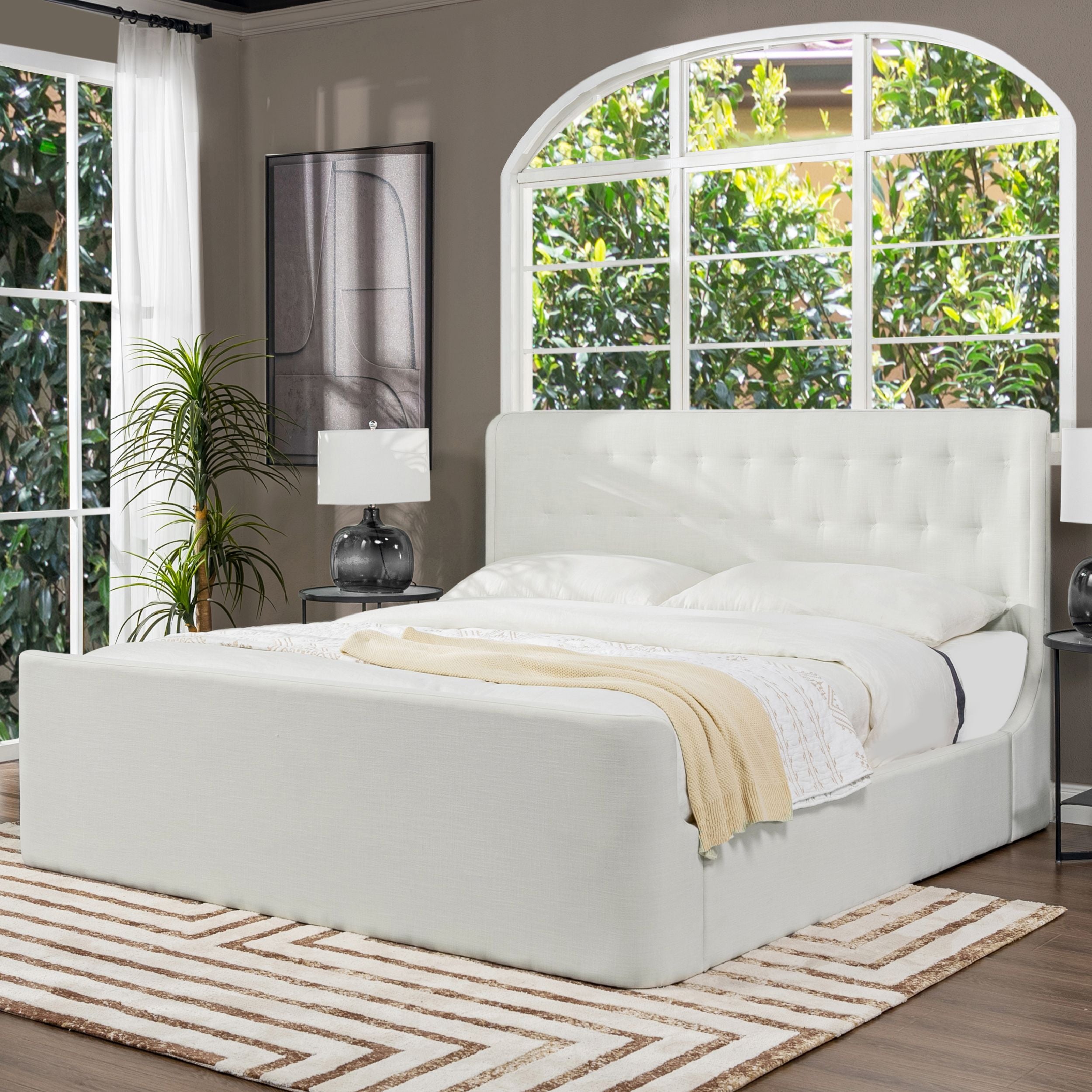 Brooks Contemporary Tufted Shelter Platform Bed, King, Antique White Polyester