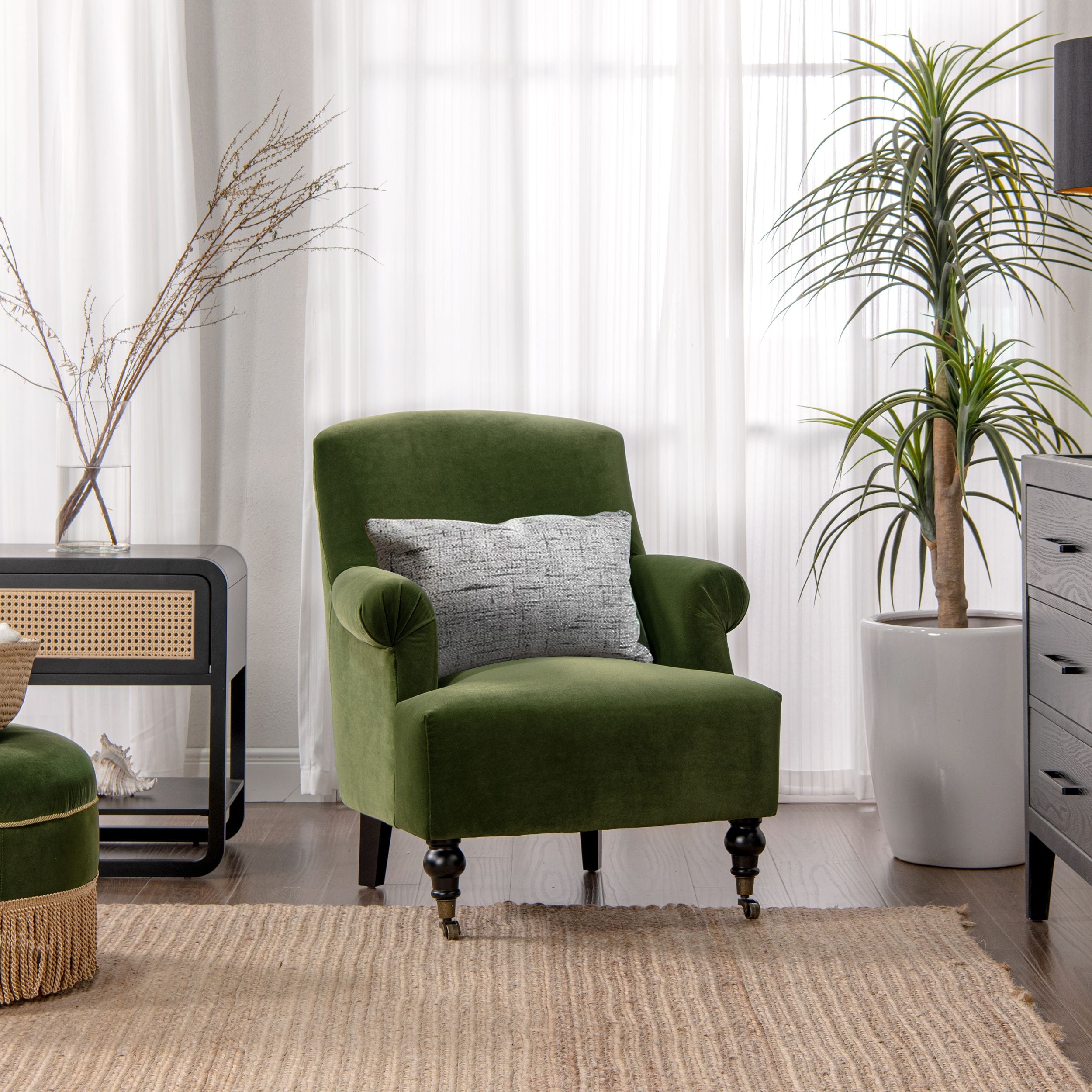 Eloise 30 Pleated Sock Arm Accent Armchair, Olive Green Performance Velvet