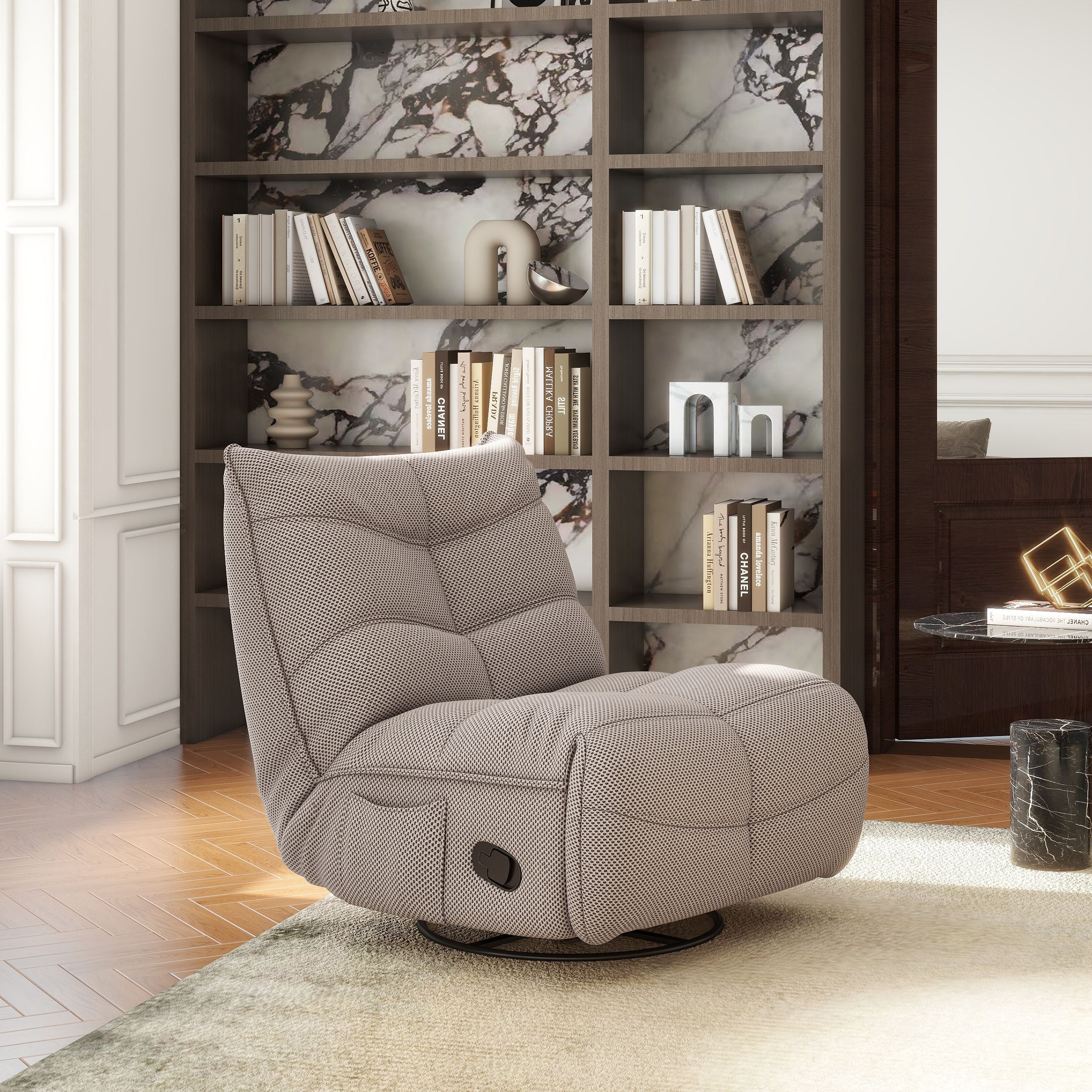 Rearden 35.5 Swivel Glider Manual Recliner Gaming Lounge Chair, Cement Gray 3D Tech Mesh
