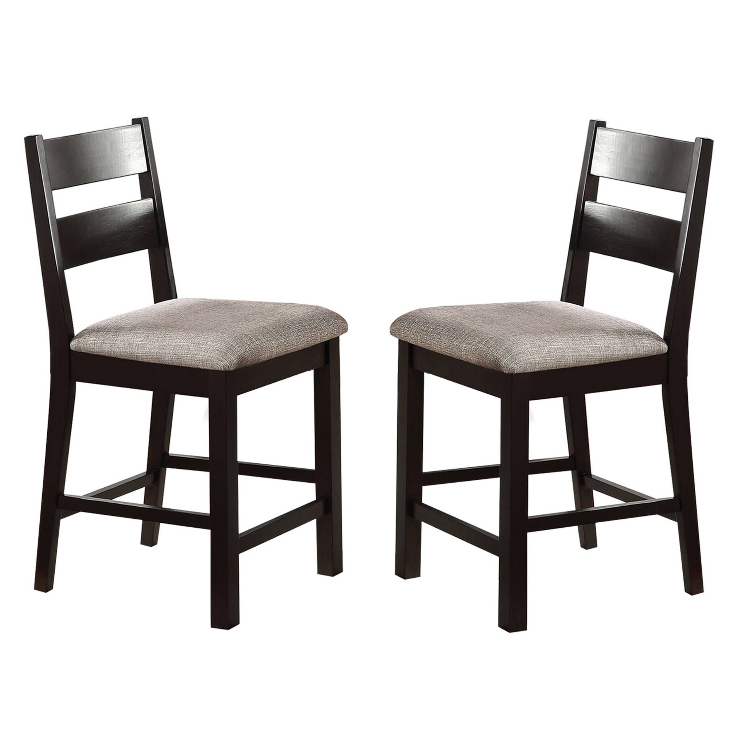 Reid 24 Inch Counter Height Chair, Set of 2, Slatted, Espresso Brown, Gray