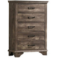 Fiza 52 Inch Tall Dresser Chest, 5 Gliding Drawers, Rustic Gray Solid Wood