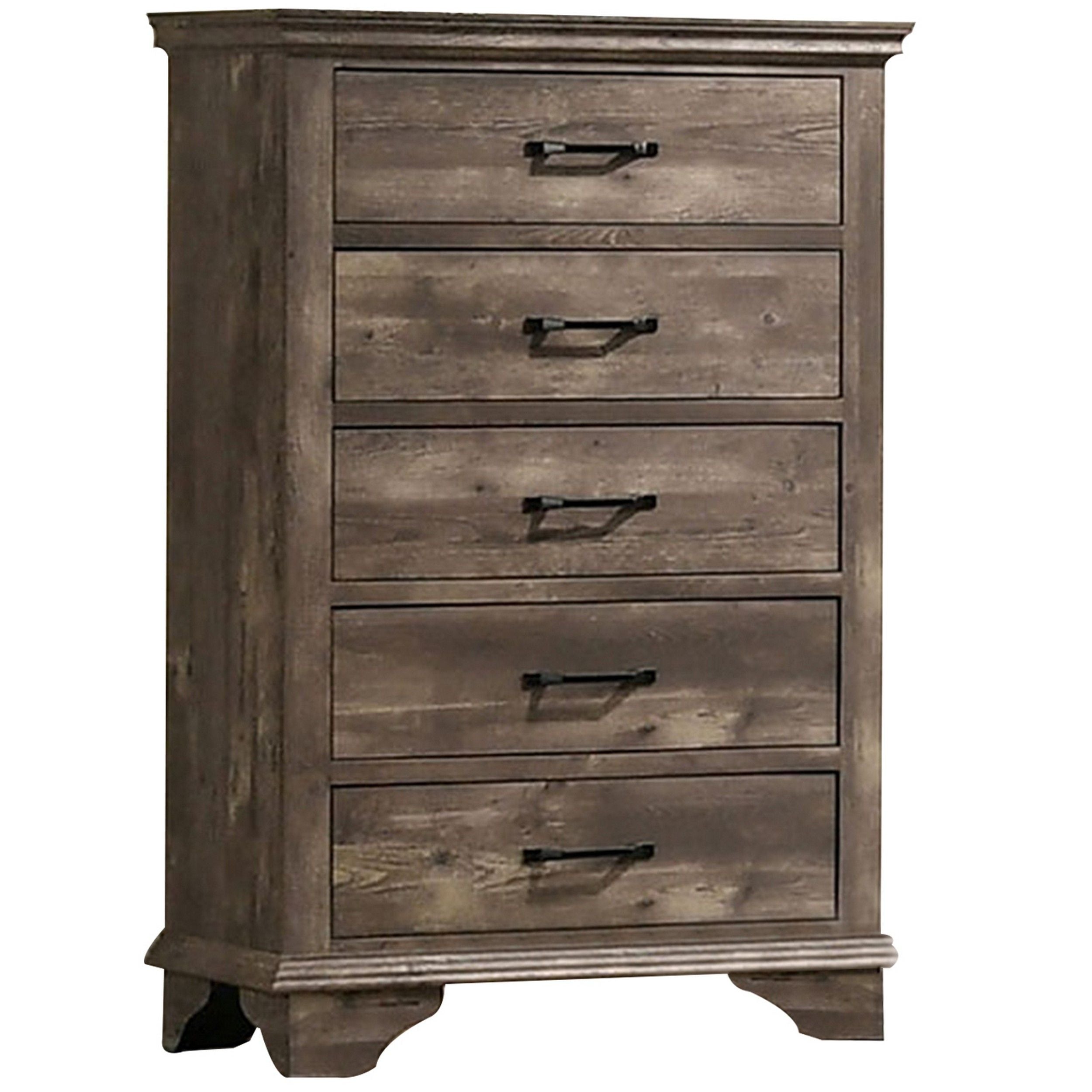 Fiza 52 Inch Tall Dresser Chest, 5 Gliding Drawers, Rustic Gray Solid Wood