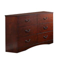 Bran 54 Inch 6 Drawer Dresser, Pine Wood, Grain Details, Cherry Brown
