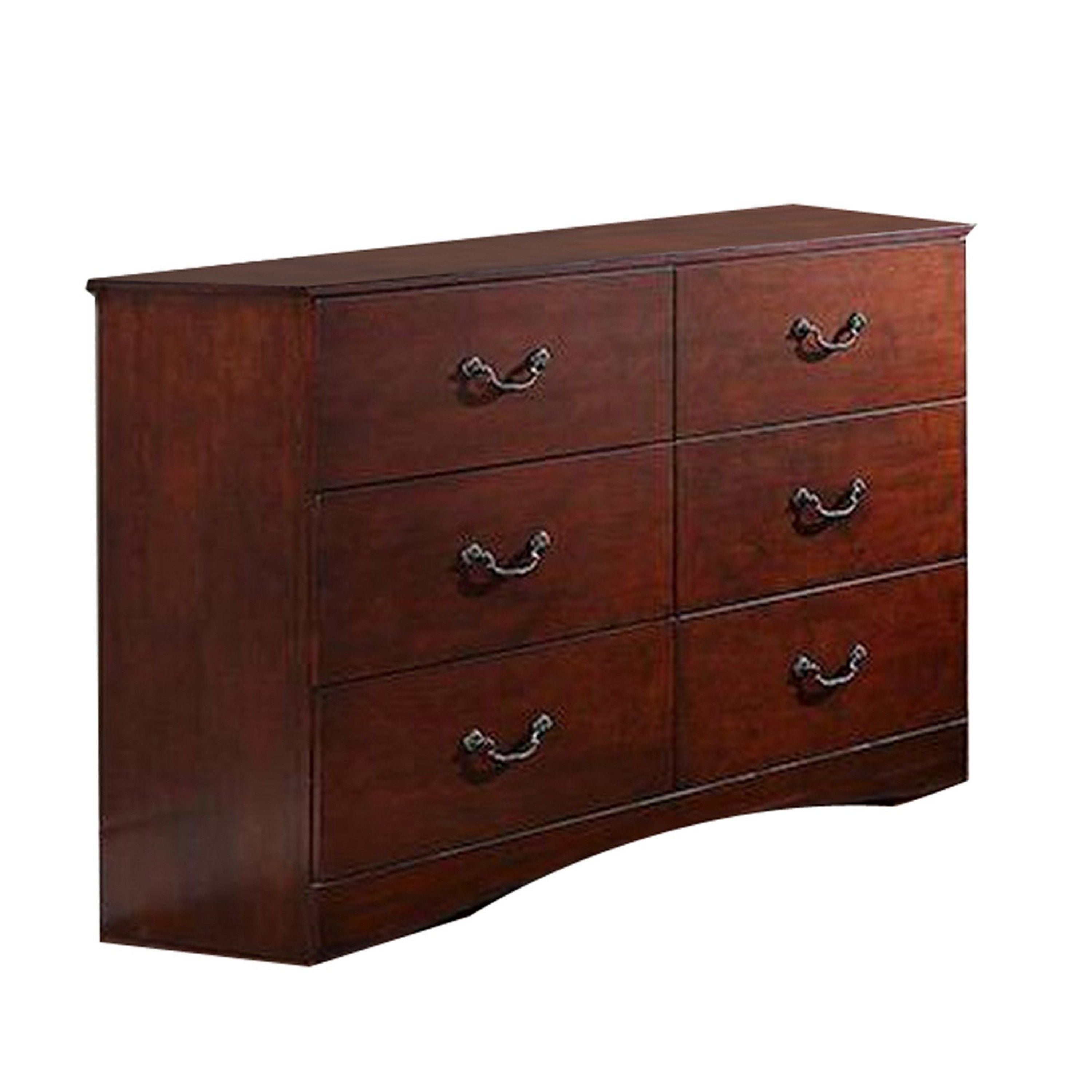 Bran 54 Inch 6 Drawer Dresser, Pine Wood, Grain Details, Cherry Brown