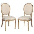 24 Inch Distressed Wood Dining Chair, Beige Fabric,Set of 2, Natural Brown