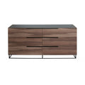 6 Drawer Wooden Dresser with Horizontal Metal Pulls, Brown