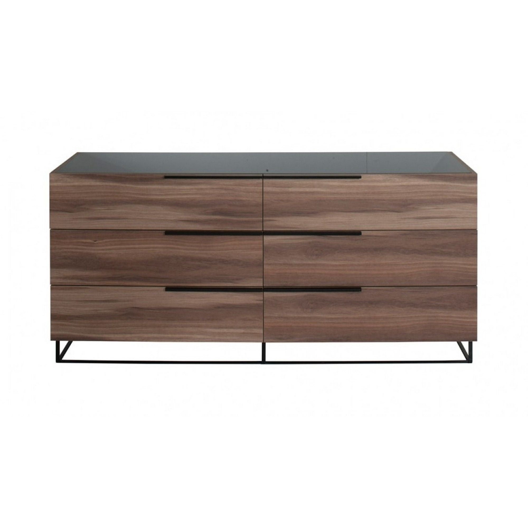 6 Drawer Wooden Dresser with Horizontal Metal Pulls, Brown