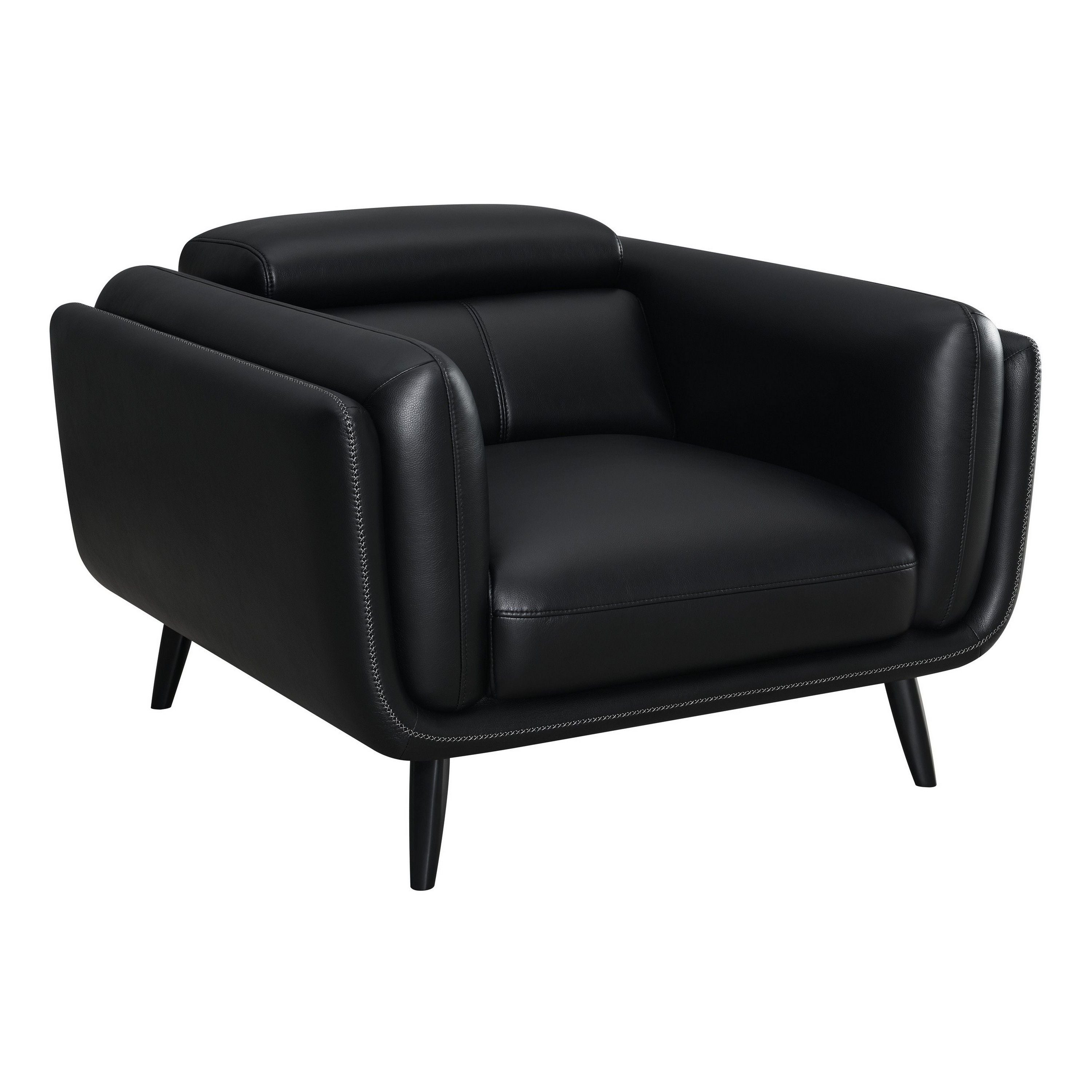 41 Inch Tuxedo Style Accent Chair, Double Track Arms, Black Faux Leather
