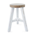 17 Inch Accent Stool, Round Brown Seat, Hand Painted White Tripod Legs