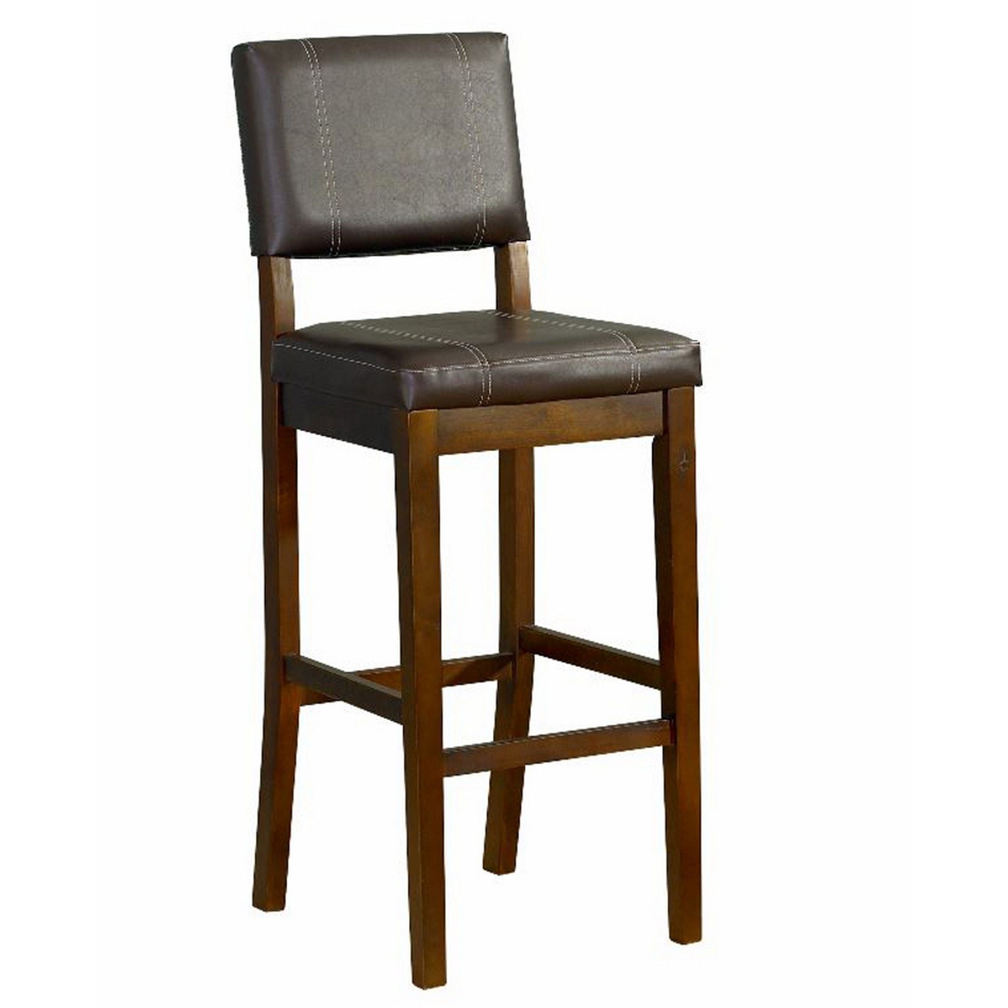 Wooden Bar Stool with Leatherette Upholstered Seat and Back, Brown
